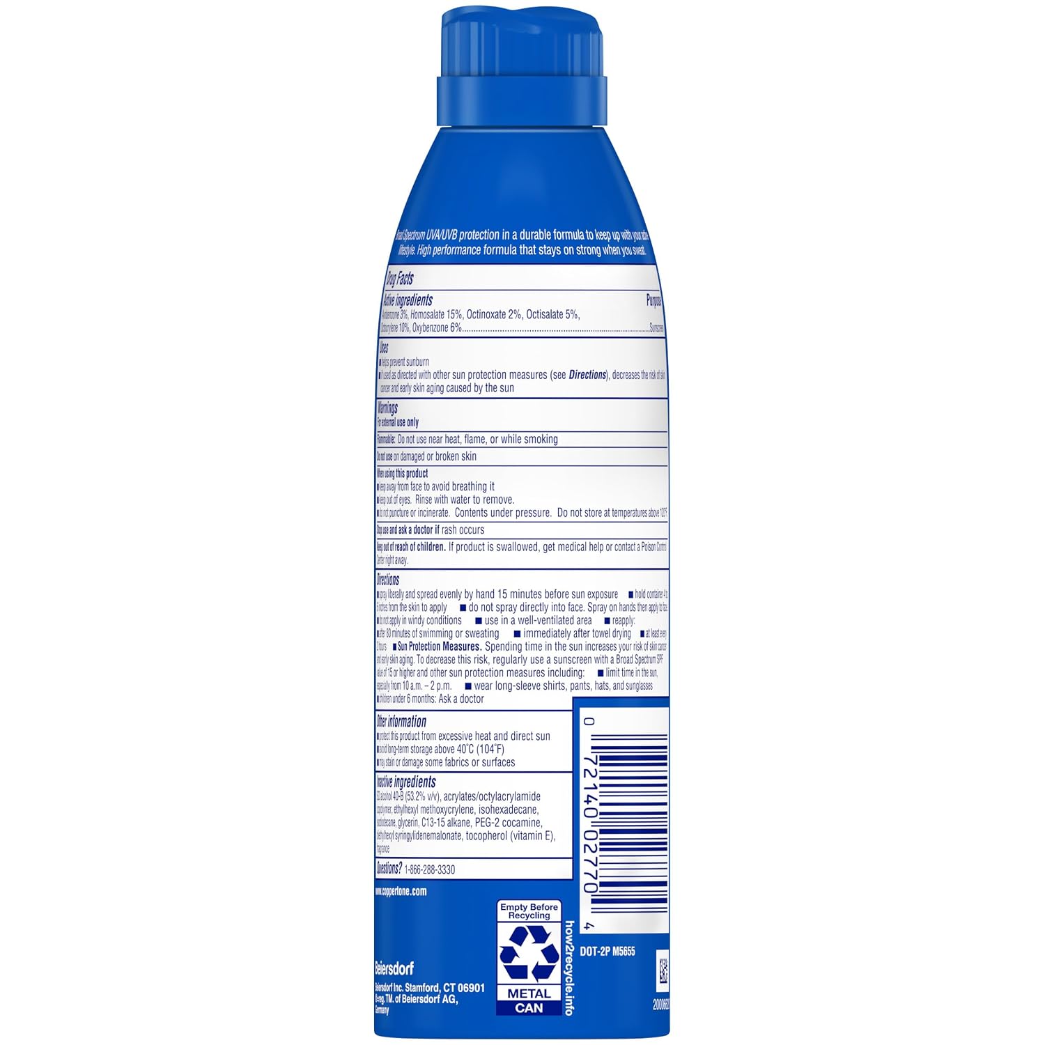 Coppertone SPORT Sunscreen Spray SPF 30, Value Pack, 2 x 5.5 FL OZ | Spray Sunscreen Broad Spectrum SPF 30, Sweat, Heat and Water Resistant, PABA, Oxybenzone, Octinoxate, Paraben and Dye Free
