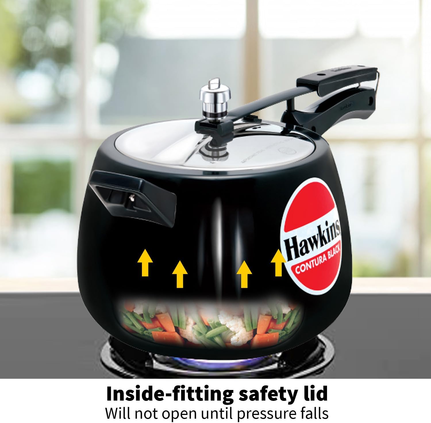 Hawkins 3.5 Litre Contura Black Pressure Cooker, Hard Anodised Inner Lid Cooker, Handi Cooker, Black (CB35)