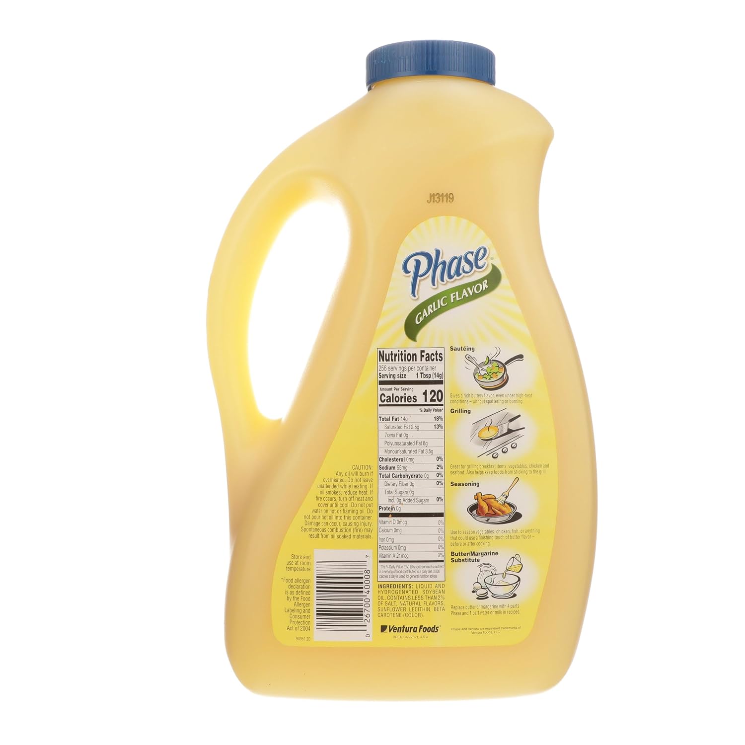 Ventura Foods Phase Garlic Flavor Liquid Butter Alternative, 1 Gallon Jug | Dairy-Free & Vegan Vegetable Oil for Sautéing, Grilling, and Popcorn
