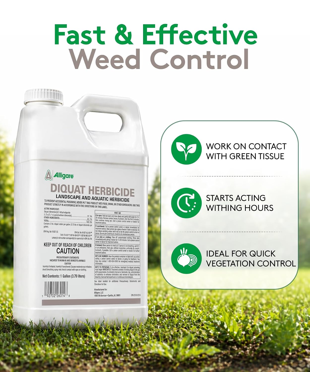 Alligare Diquat Herbicide to Control Bluegrass, Duckweed, Hydrilla & More - Glyphosate Alternative, Fast-Acting Non-Selective Liquid Weed Killer for Aquatic & Landscape Use - 2.5 Gallon