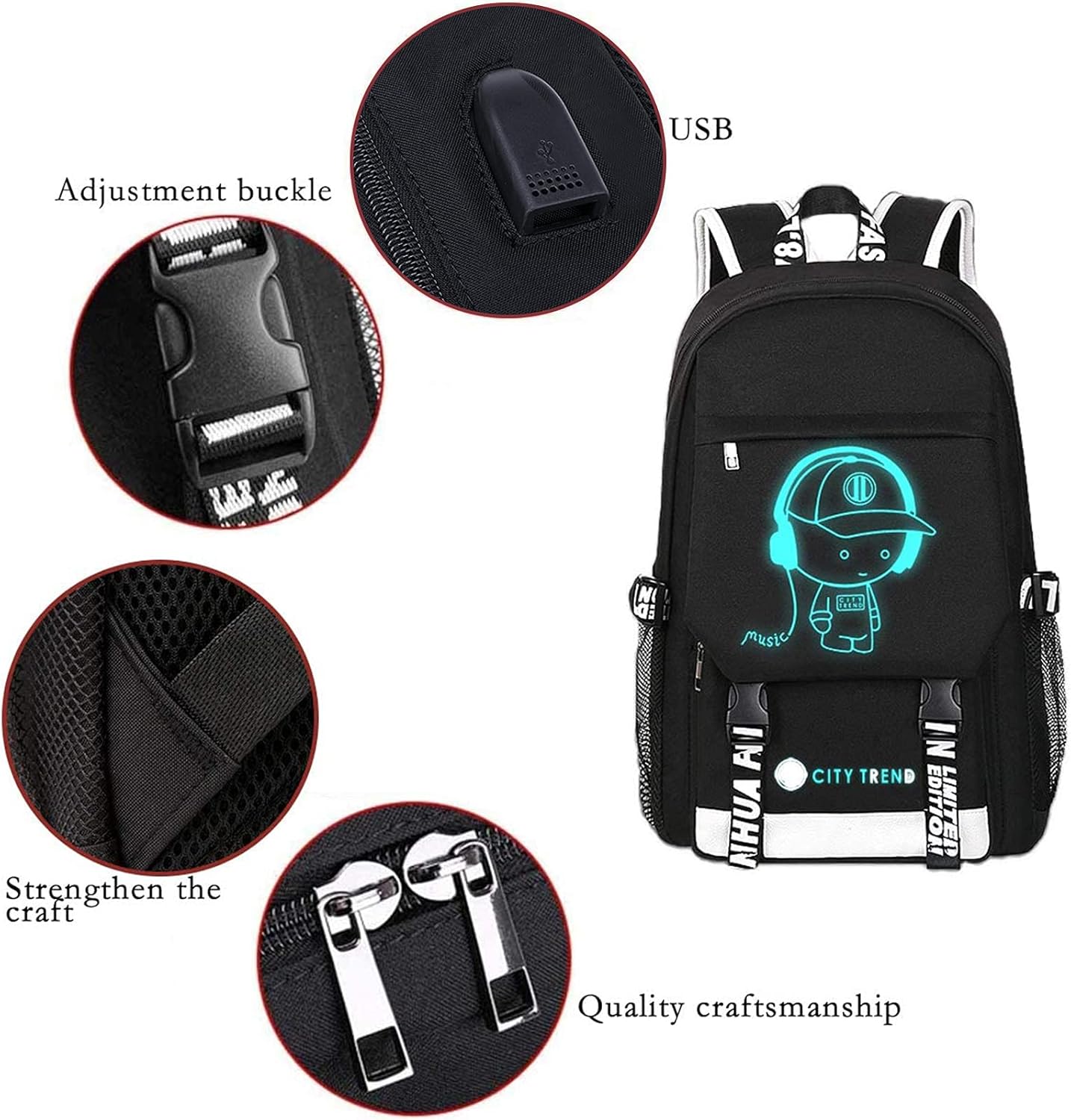 Asge Large Nylon Backpacks for Boys & Girls, Waterproof Satchel with Print, School Bags for 8-16 Years