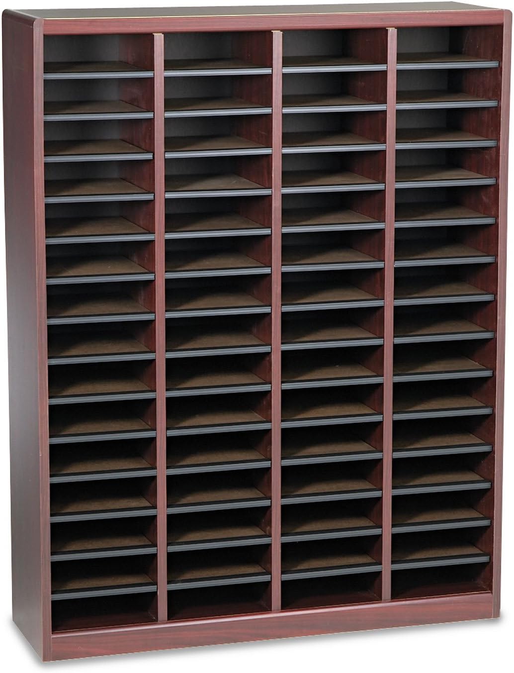 Safco Products E-Z Stor Wood Literature Organizer, 60 Compartment, 9331MH, Mahogany, Durable Construction, Removable Shelves, Plastic Label Holders