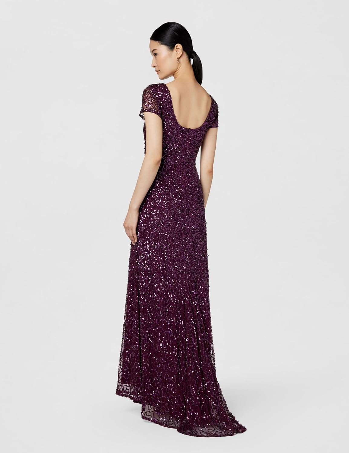 Adrianna Papell Womens Short-Sleeve All Over Sequin Gown