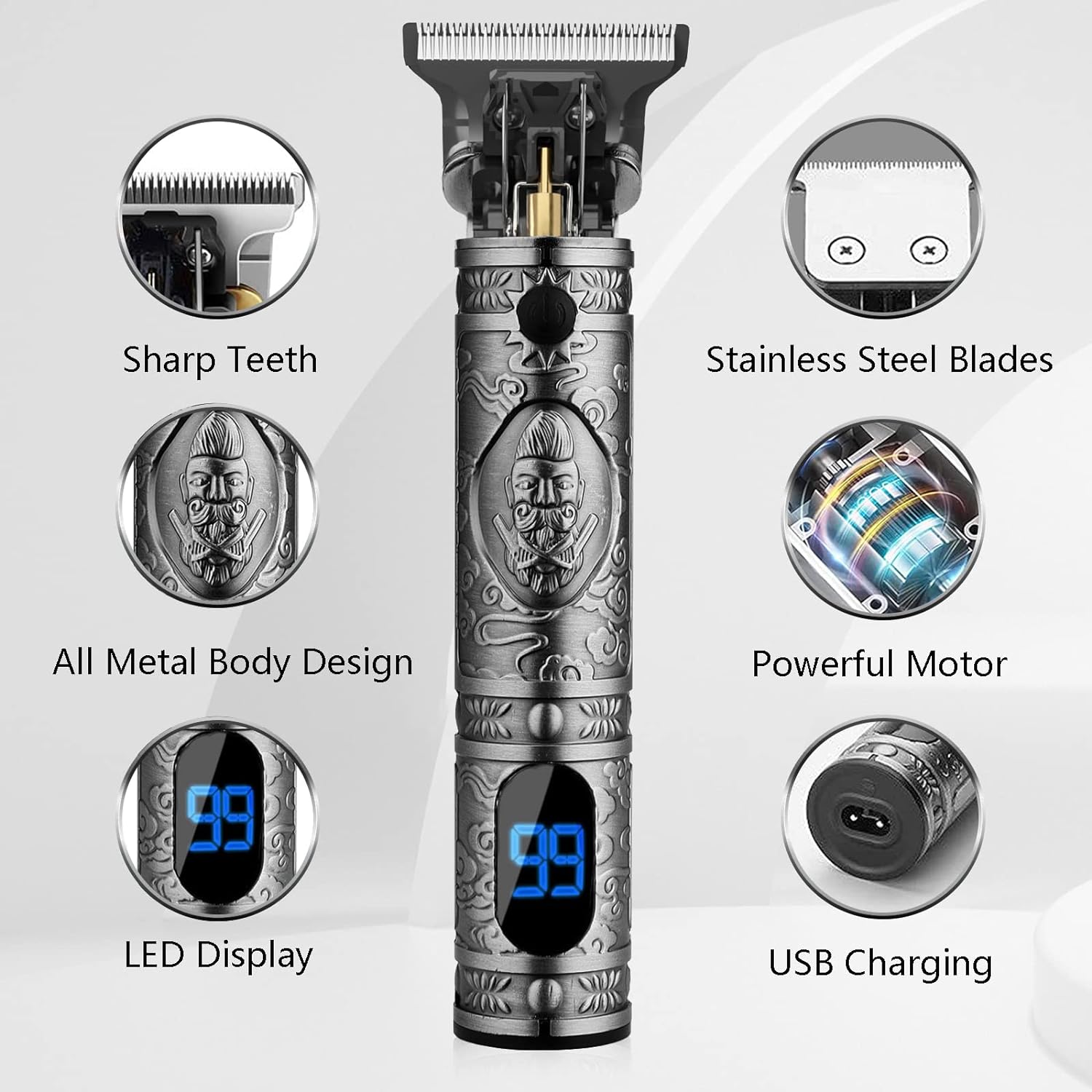 AMULISS Beard Trimmer for Men,Zero Gapped Vintage Professional Hair Clipper