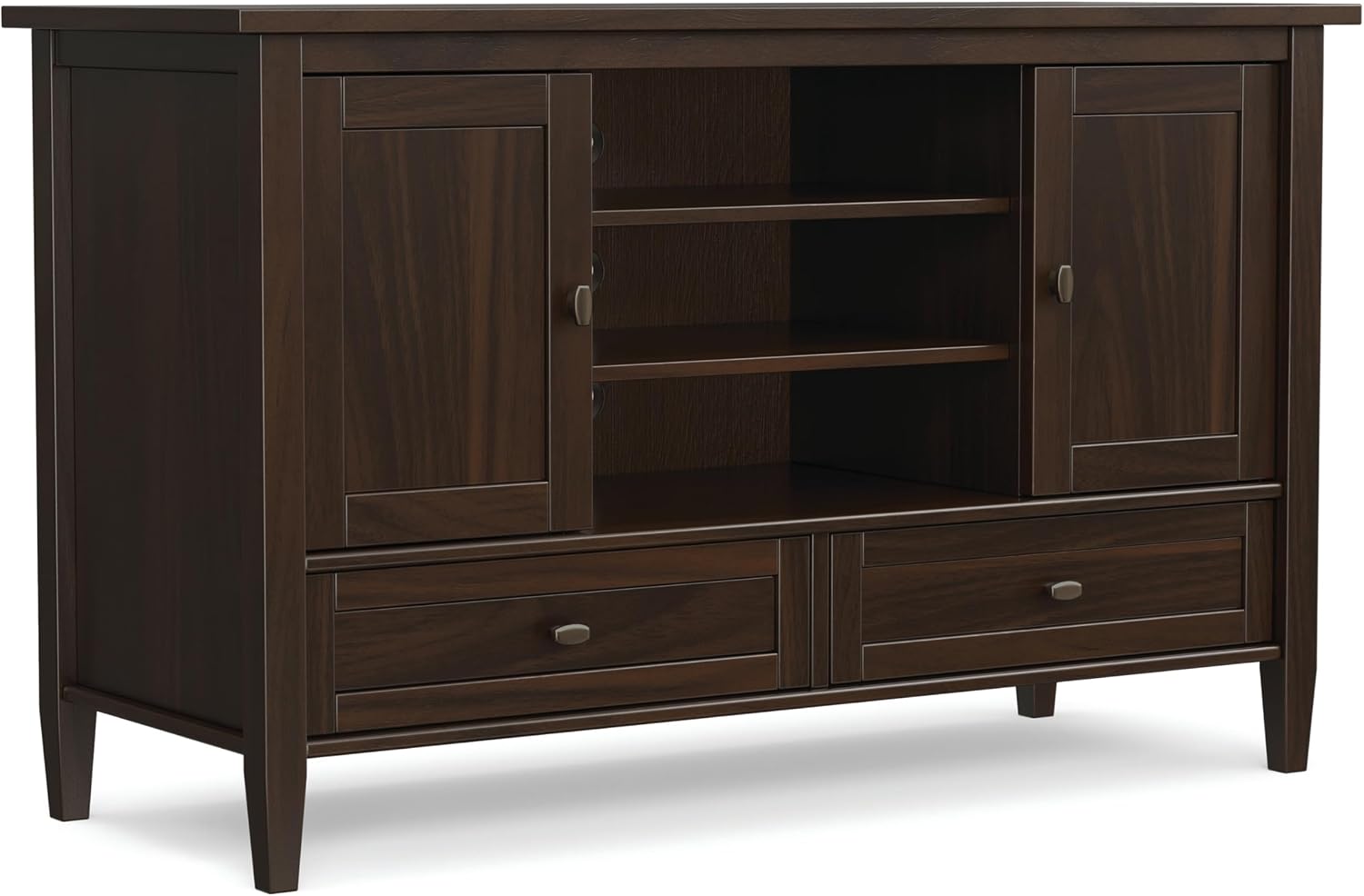 SIMPLIHOME Warm Shaker 47" Wide Solid Wood TV Stand in Light Golden Brown