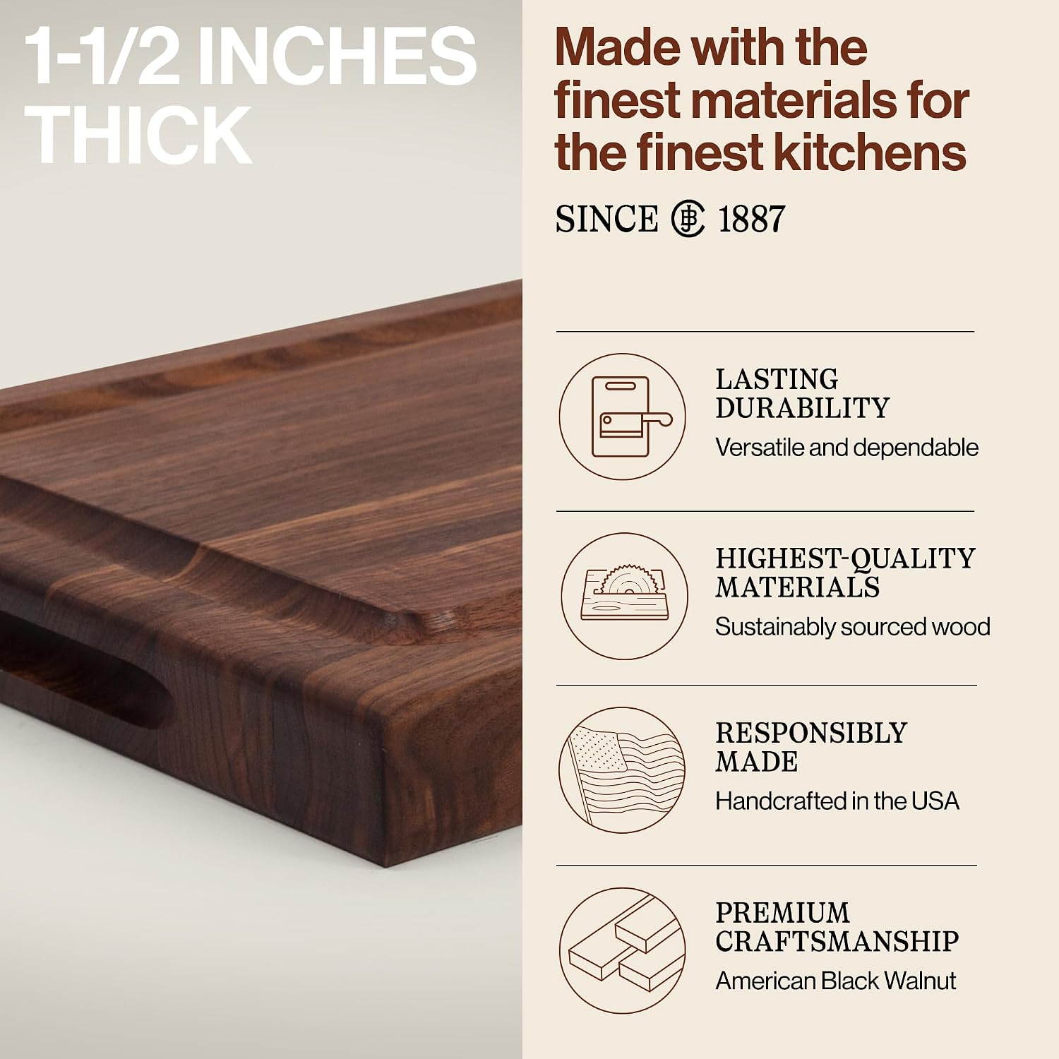 John Boos BBQ Series Rectangular Wooden Walnut Cutting Board 18”x12”
