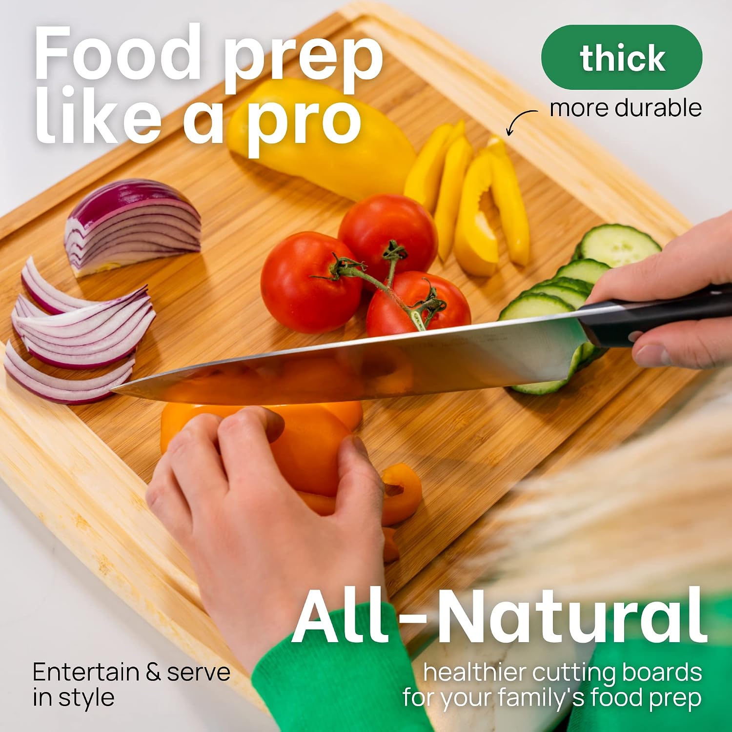 INDESTRUCTABLE Bamboo Cutting Board (Extra Large) with Vertical Grain Strength Technology - Non Toxic, Spacious and Lightweight 18" XL Chopping Board Gift - Replacements for Life