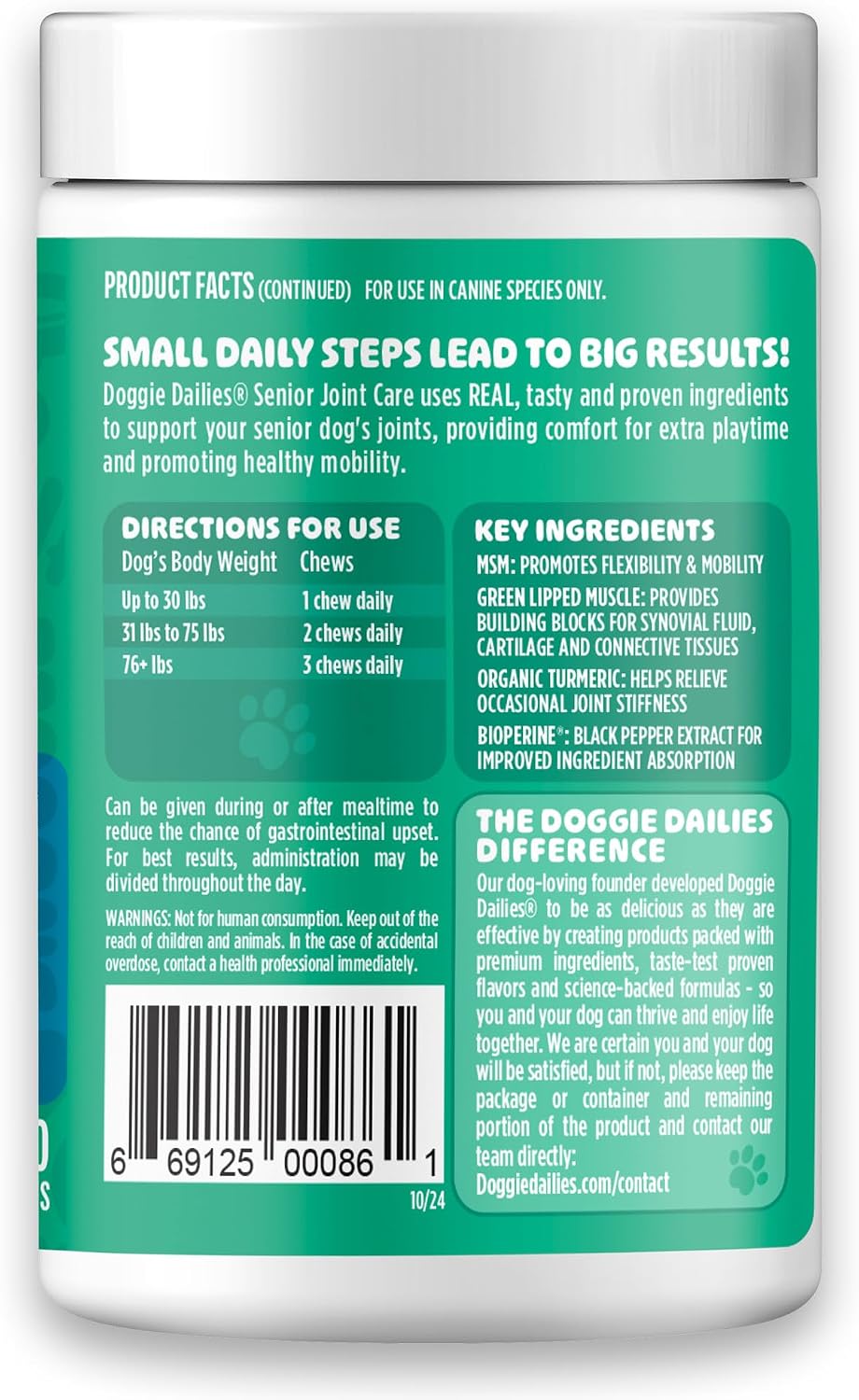 Doggie Dailies Hip & Joint Chews for Dogs, Chicken, All Breeds, 225 Count | Glucosamine & Chondroitin Supplement, Supports Joint Health & Mobility, Soft Chews for Dogs of All Breeds & Sizes