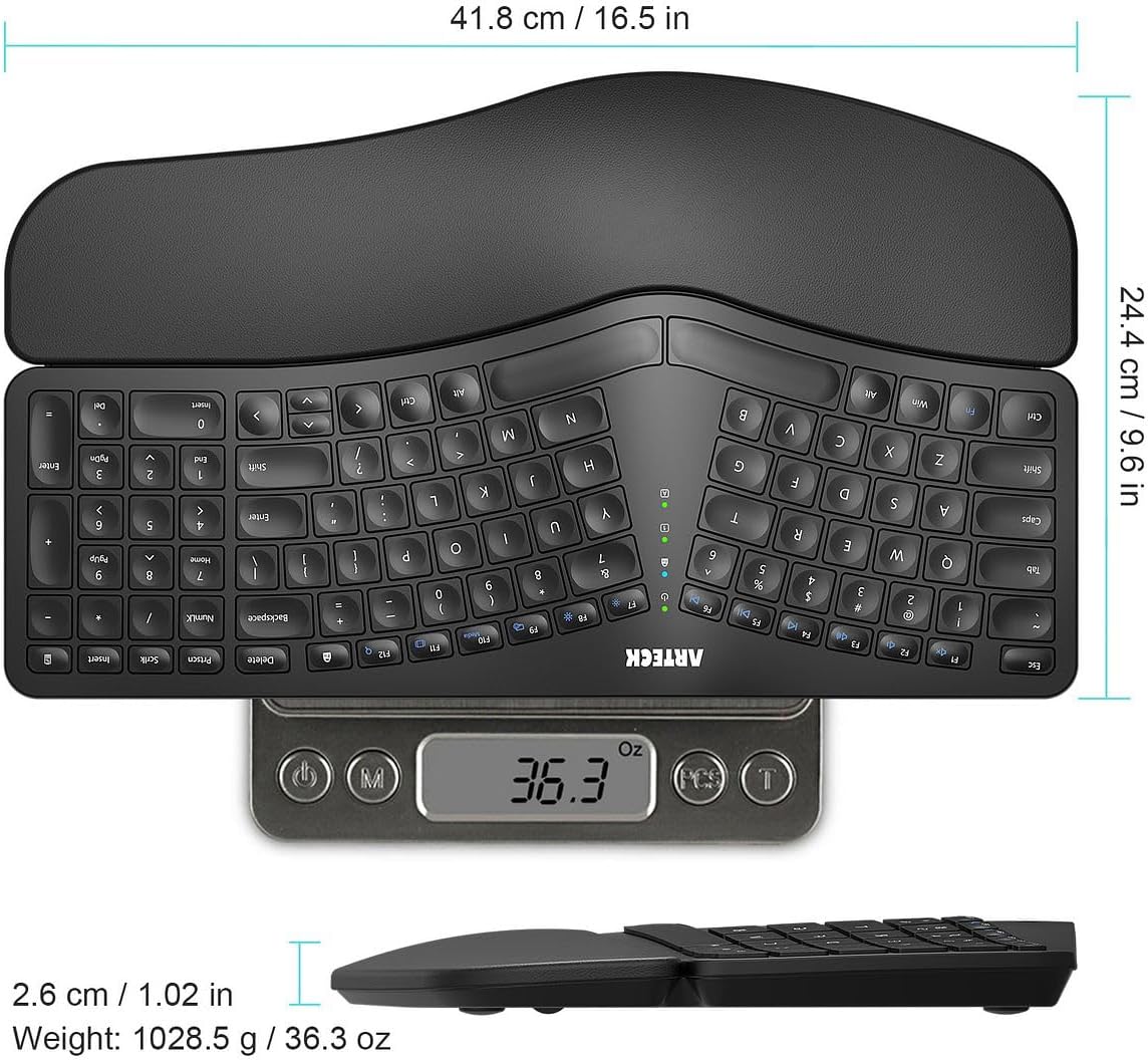 Arteck Split Ergonomic Keyboard with Palm Rest, 2.4G USB Wireless Keyboard