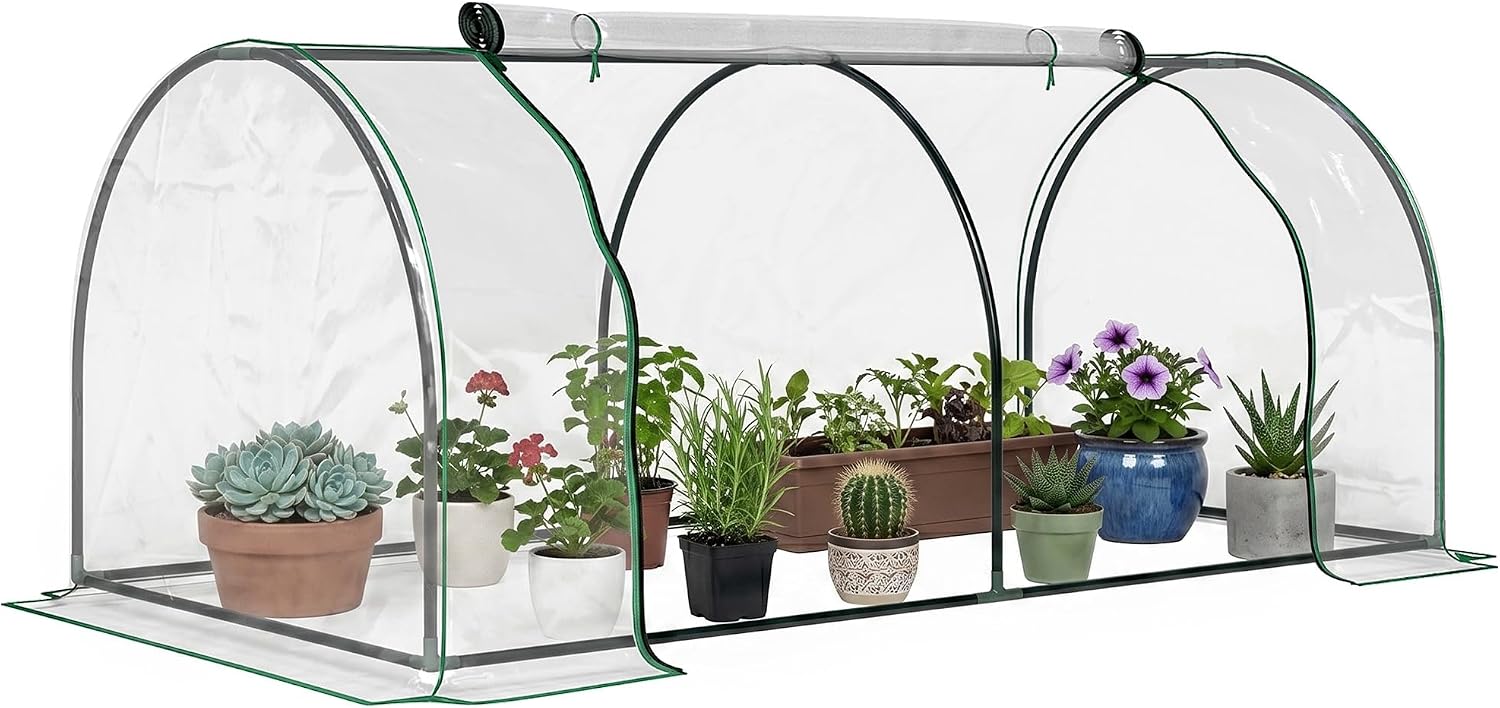 Outsunny 7' x 3' x 2.5' Mini Greenhouse Portable Tunnel Green House Clear | Roll-Up Zippered Door, UV Waterproof Cover, Steel Frame