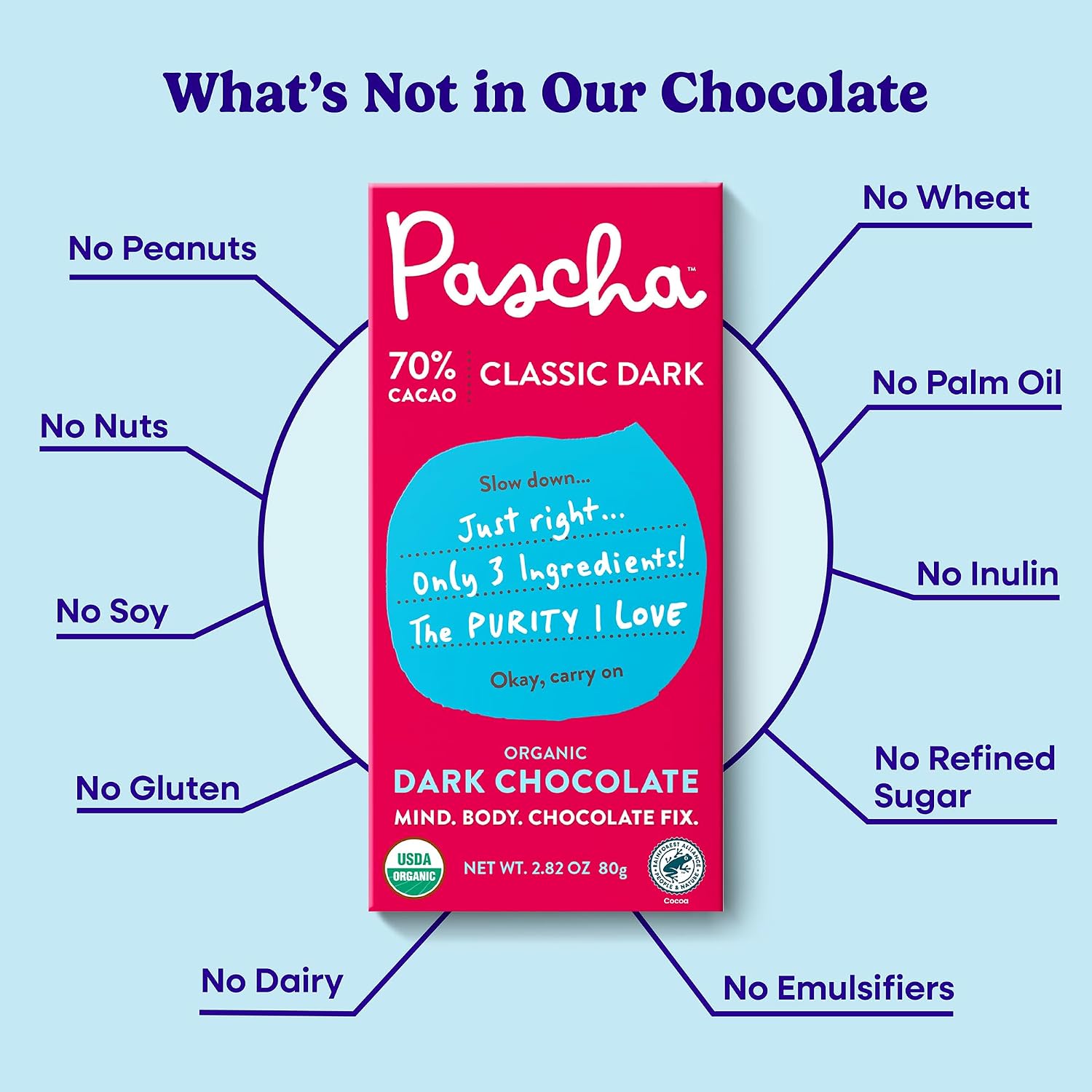 Pascha 85% Cacao Dark Chocolate Bars - Organic, Vegan, 10 Count | Pascha 85% Organic Vegan Dairy Free Dark Chocolate Bars, 10 Count