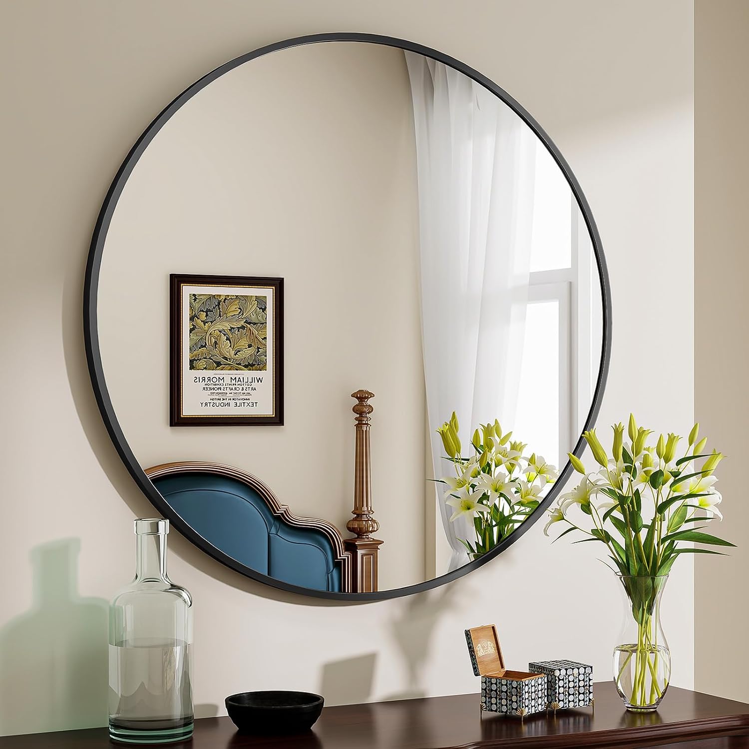 BEAUTYPEAK 24 Inch Round Mirror, Metal Frame Circle Mirror, White