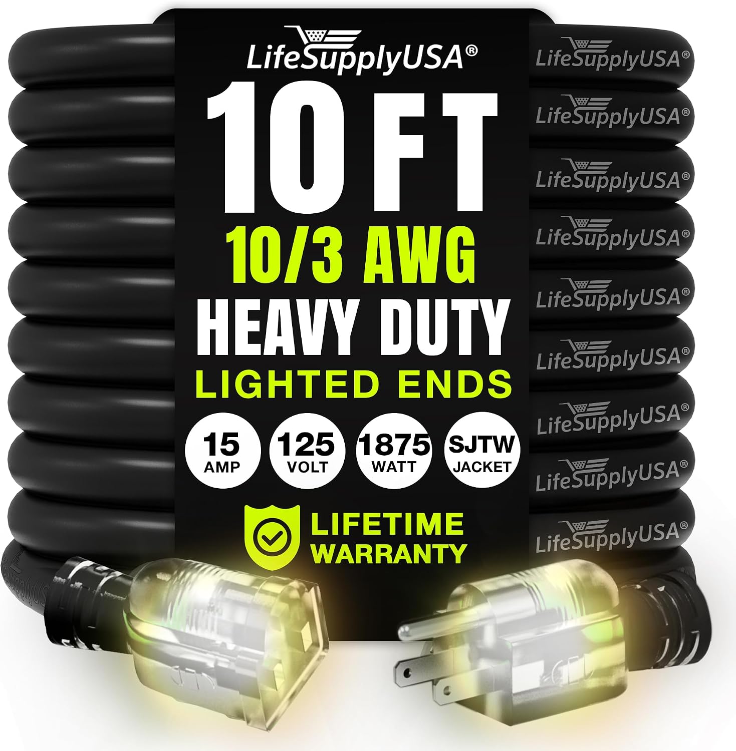 25ft Outdoor/Indoor Extension Cord 12/3 Gauge Extra Heavy Duty 3 Prong SJTW, Waterproof, Flexible Cold-Resistant Long Power Cord,15A 125V 1875W, Yellow by LifeSupplyUSA