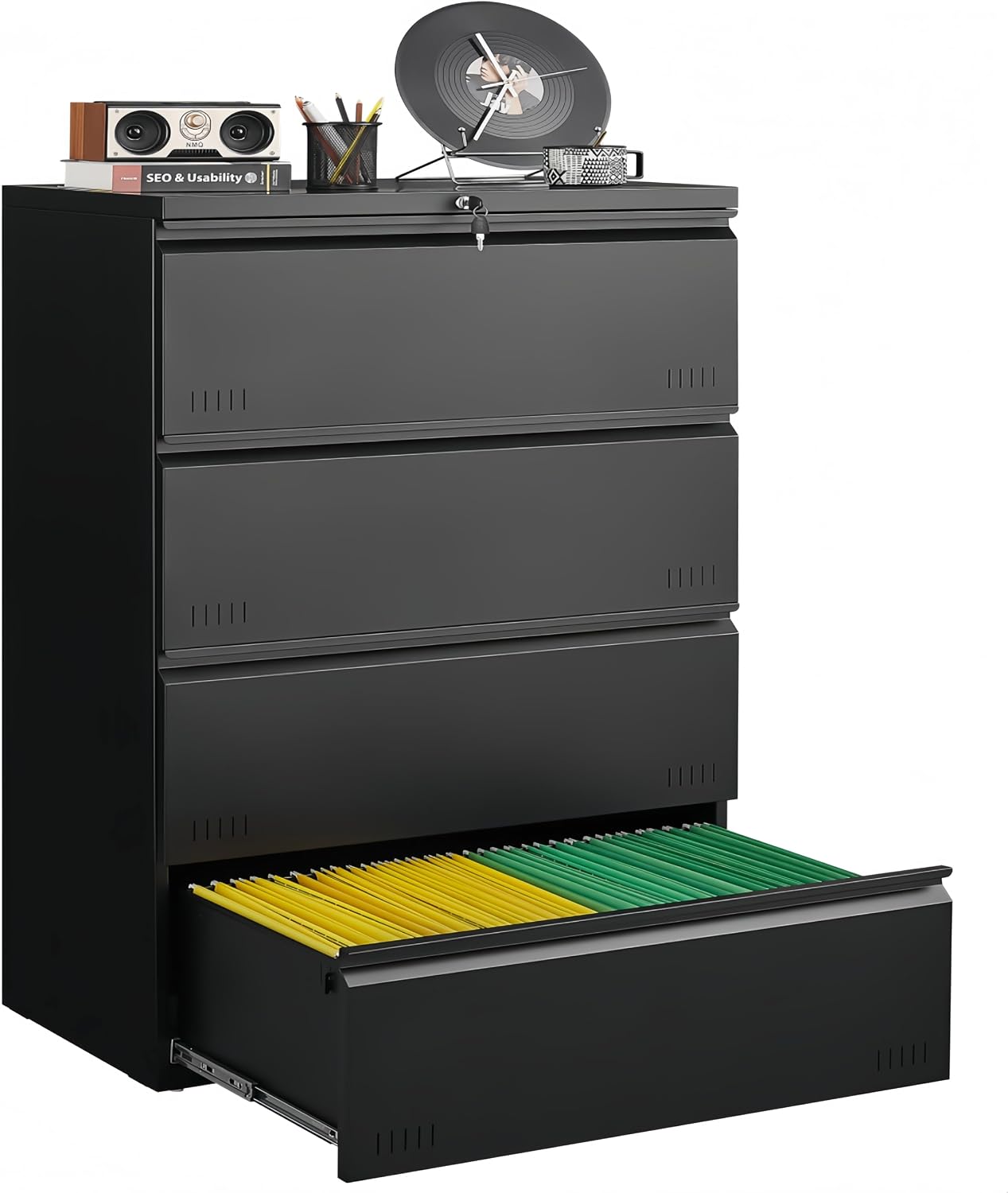 Guizeeopo 3 Drawer File Cabinet with Lock, File Cabinets for Home Office,Under Desk Cabinet, Locking File Cabinet for A4/Letter/Legal, Fully Assembled Expect Casters, Matte White