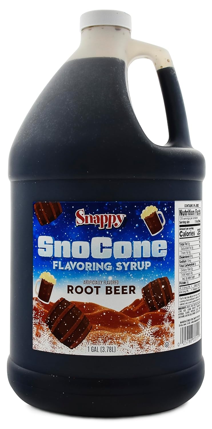 Snappy Root Beer Sno Cone Syrup, 1 Gallon (128 oz), Ready to Use for Snow Cone Machines and Shaved Ice