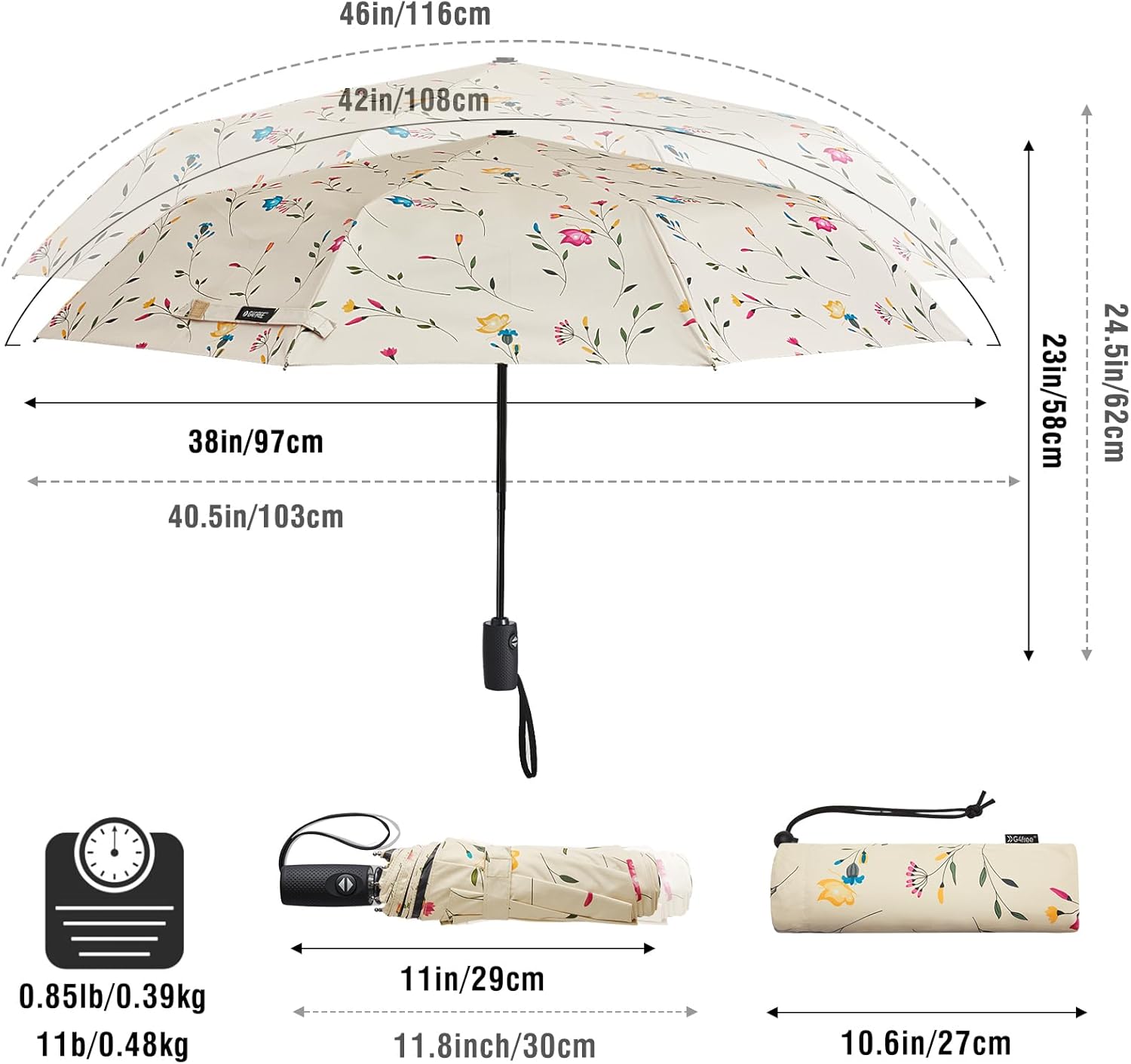 G4Free UPF 50+ UV Protection Travel Umbrella 42/46 Inch Auto Open Close