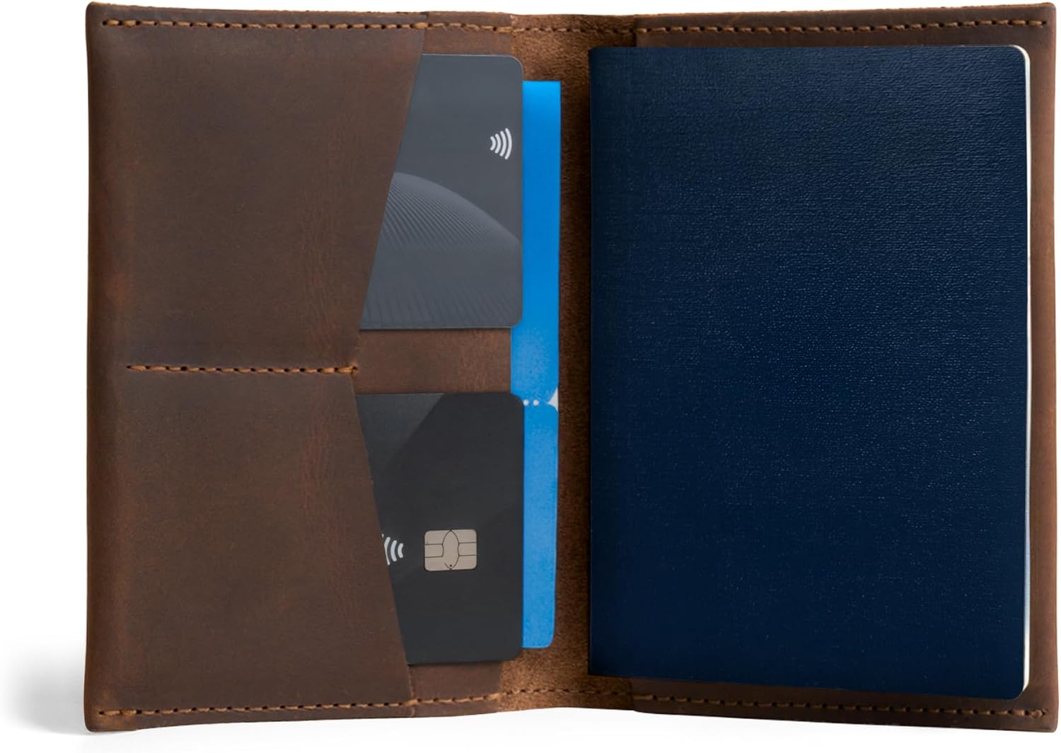 Hide & Drink, Passport and Card Organizer, Holds Up to 6 Cards Plus Folded Bills, Travel Essentials Sleeve Case, Full Grain Leather, Handmade