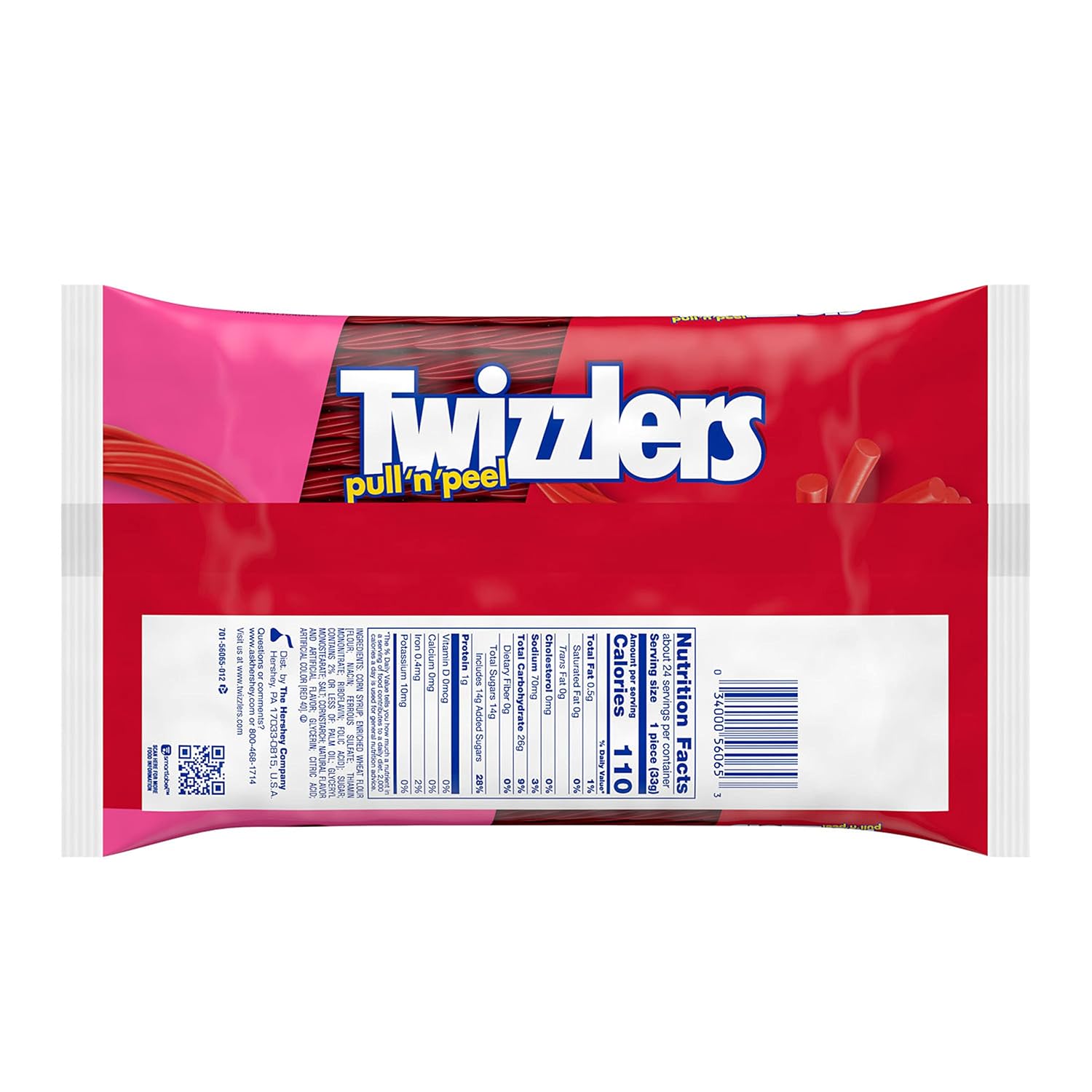 Twizzlers, Pull 'N' Peel Cherry Flavored Licorice Style, Chewy Candy Bag, 14 Ounce