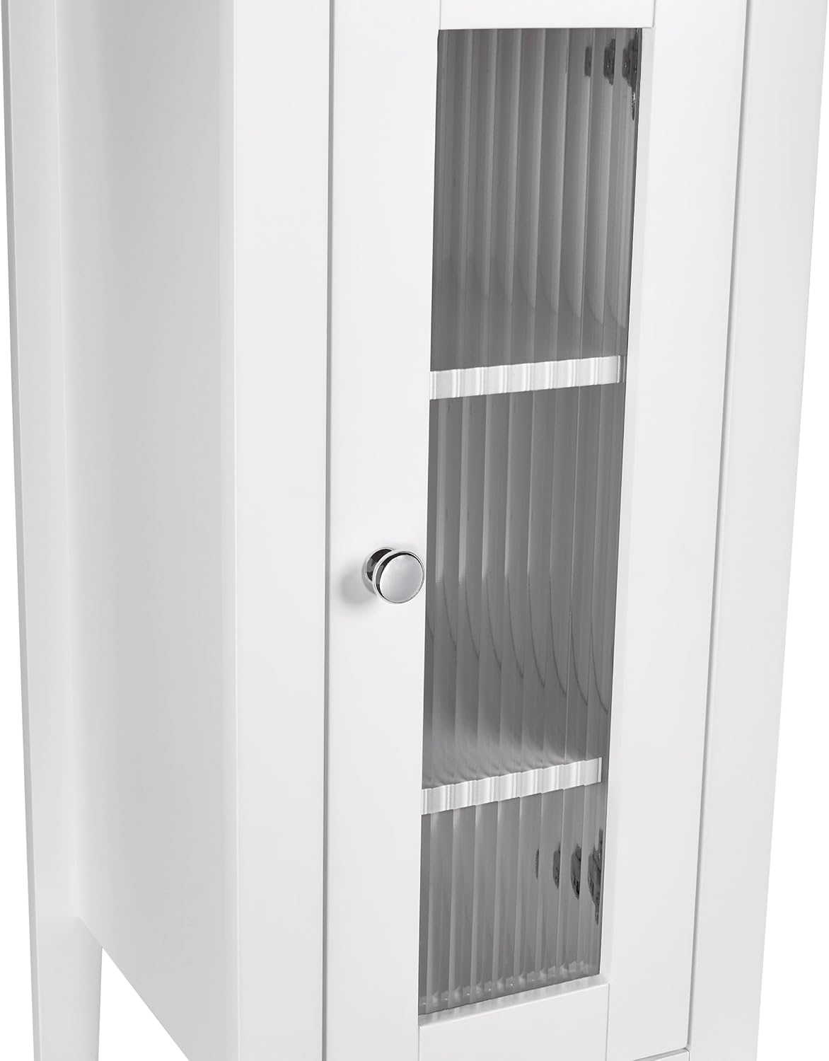RiverRidge Prescott Tall Slim Bathroom Linen Storage Cabinet, White | Versatile Narrow Organizer with Reeded Glass Door, Open Display
