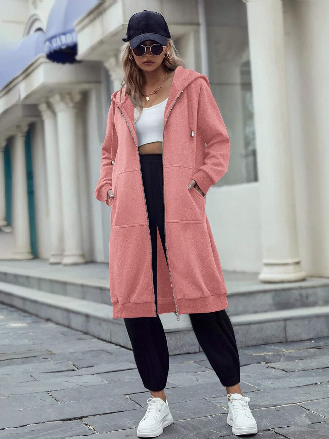 ELESOL Women Casual Zip up Fleece Hoodies Tunic Sweatshirt Long Jacket