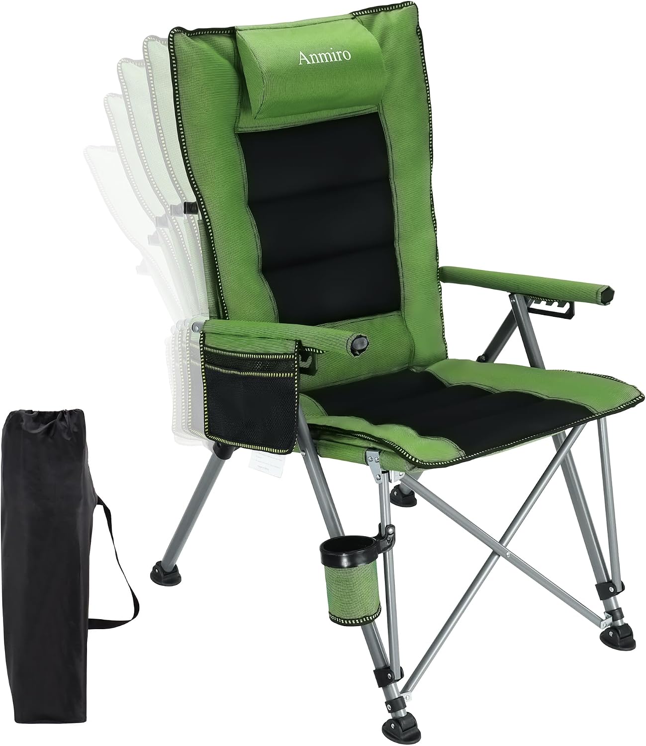 Adjustable Back Folding Camping Chair for Camp, Picnic, Lawn, Fishing | Adjustable Back; Weight Capacity 400 LBS;Hard Arm Portable Chair;Cup Holder;Storage Bag;carrying bag