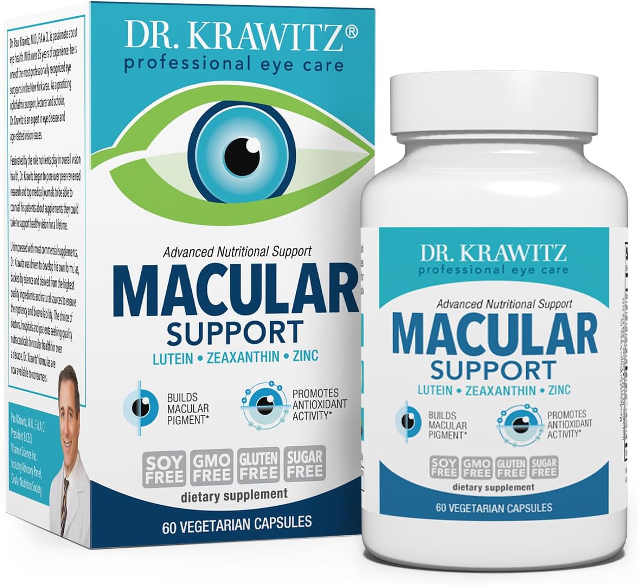 Macular Support with Lutein, Zeaxanthin Supplements, 60 Vegetarian Capsules | Doctor Formulated Eye Vitamins for Adults with Vitamin C, E, B6, Calcium