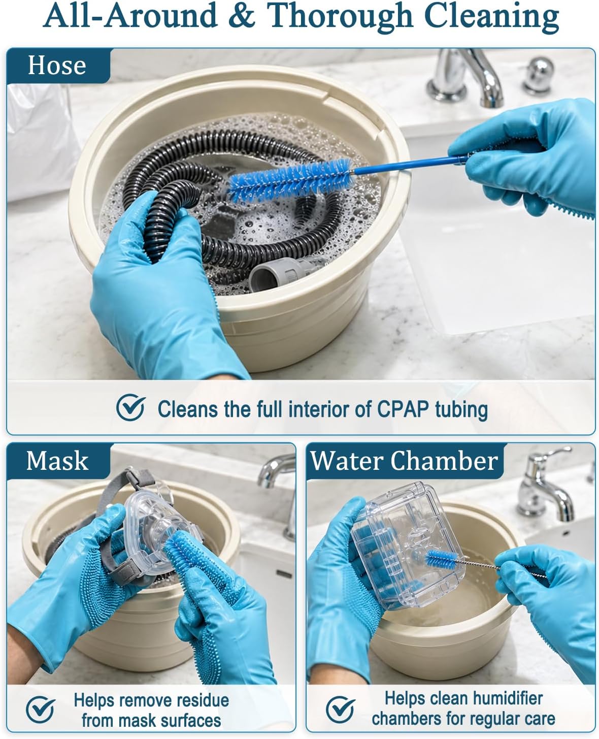 CPAP Cleaning Supplies Kit - CPAP Hose Cleaner Brush, CPAP Hose Holder, Mask Holder