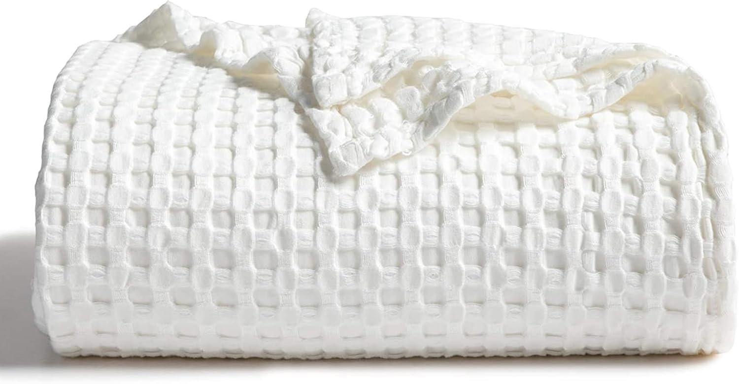 Bedsure Cooling Waffle Blanket for Hot Sleepers, Ivory, Queen, 90"x90"