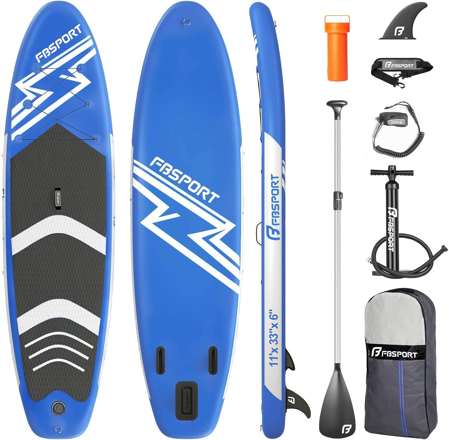 FBSPORT 11' Premium Stand Up Paddle Board, Yoga Board with SUP Accessories & Carry Bag | Wide Stance, Surf Control, Non-Slip Deck, Leash