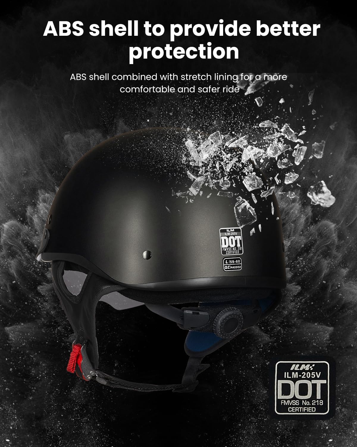 ILM Half Helmet Motorcycle Open Face Sun Visor Quick Release Buckle DOT Approved Cycling Motocross Suits Men Women 205V (M, Matt Black)