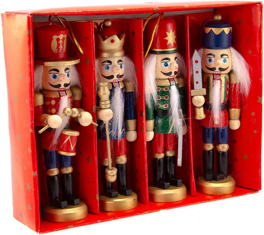 Kurt Adler Wooden Nutcracker Ornaments, 4-Piece Set