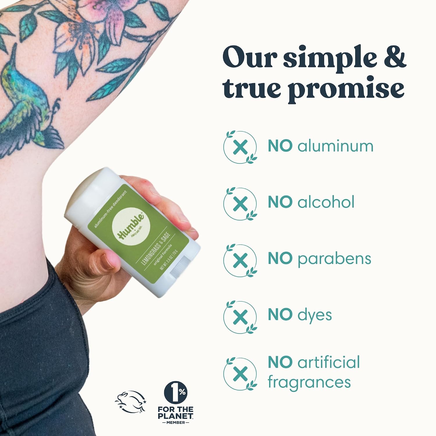Humble Aluminum-Free Deodorant, Simply Unscented - 1 Pack | Baking Soda-Free, Clean, Fresh, Natural, Essential Oils, Sensitive Skin, Long-Lasting Odor Control, Cruelty-Free, Men & Women
