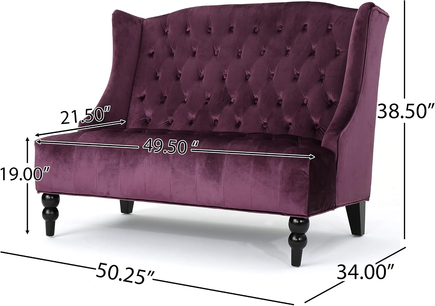 Christopher Knight Home GDFStudio Leona Modern Glam Tufted Velvet Wingback Loveseat, Raisin and Dark Brown