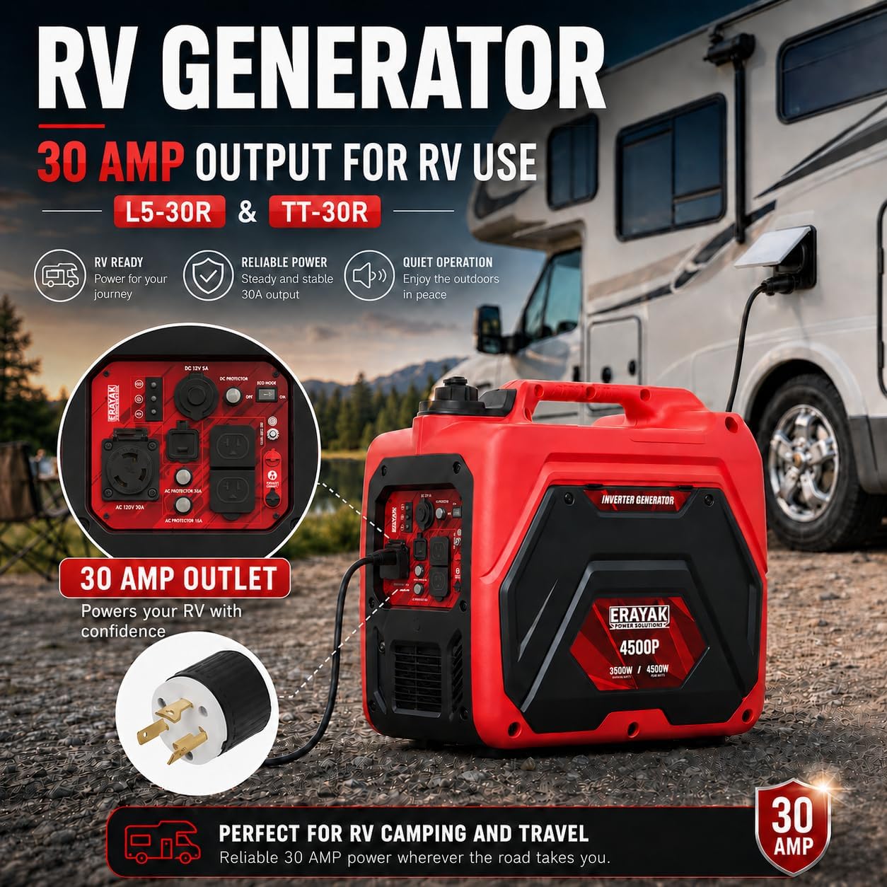 ERAYAK 4500W Portable Inverter Generator for Home Use, Super Quiet Small Generator for Camping Outdoor Emergency Power Backup, Gas Powered Engine, ECO Mode, EPA Compliant