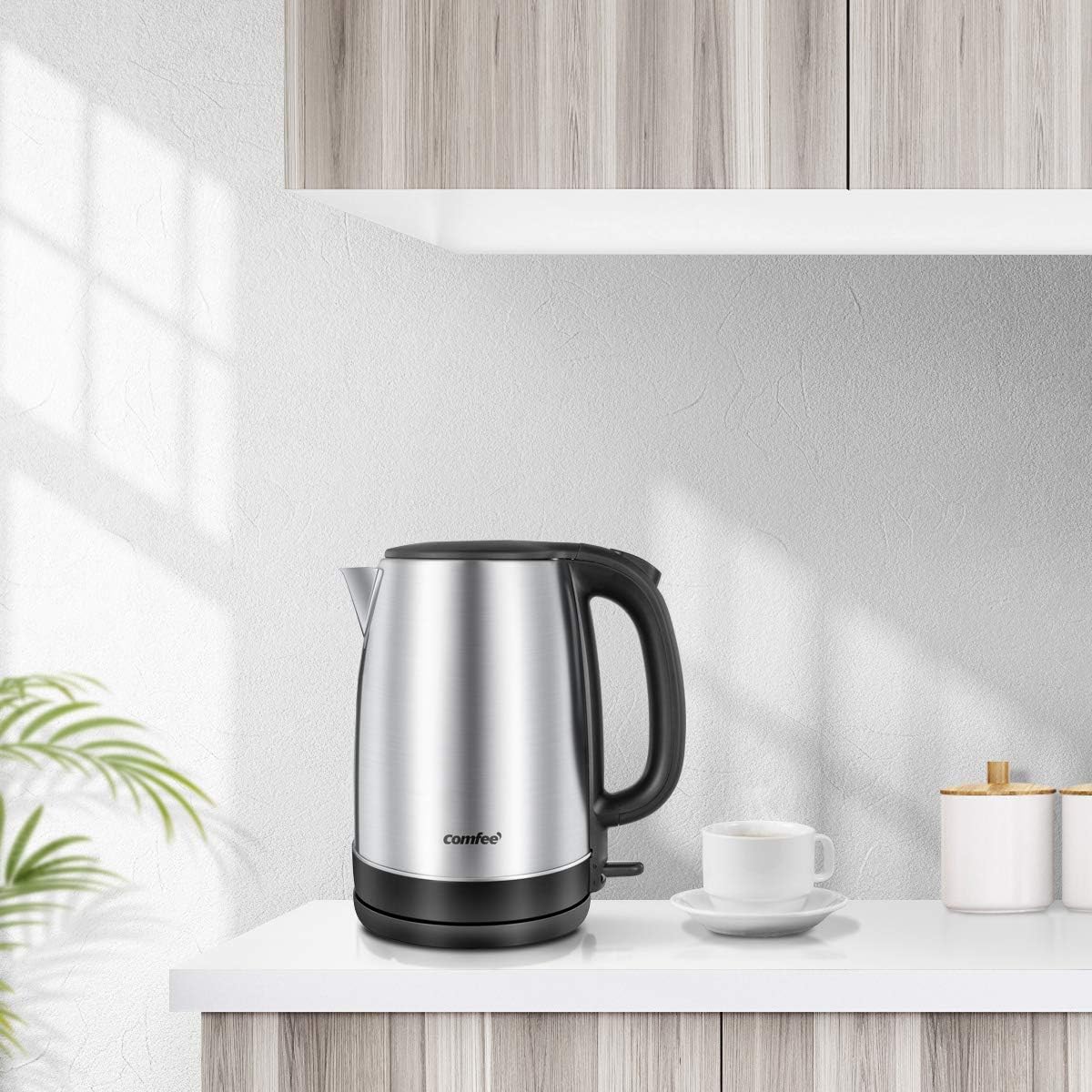 Comfee 1.7L Stainless Steel Electric Tea Kettle, BPA-Free Hot Water Boiler, Cordless with LED Light, Auto Shut-Off and Boil-Dry Protection