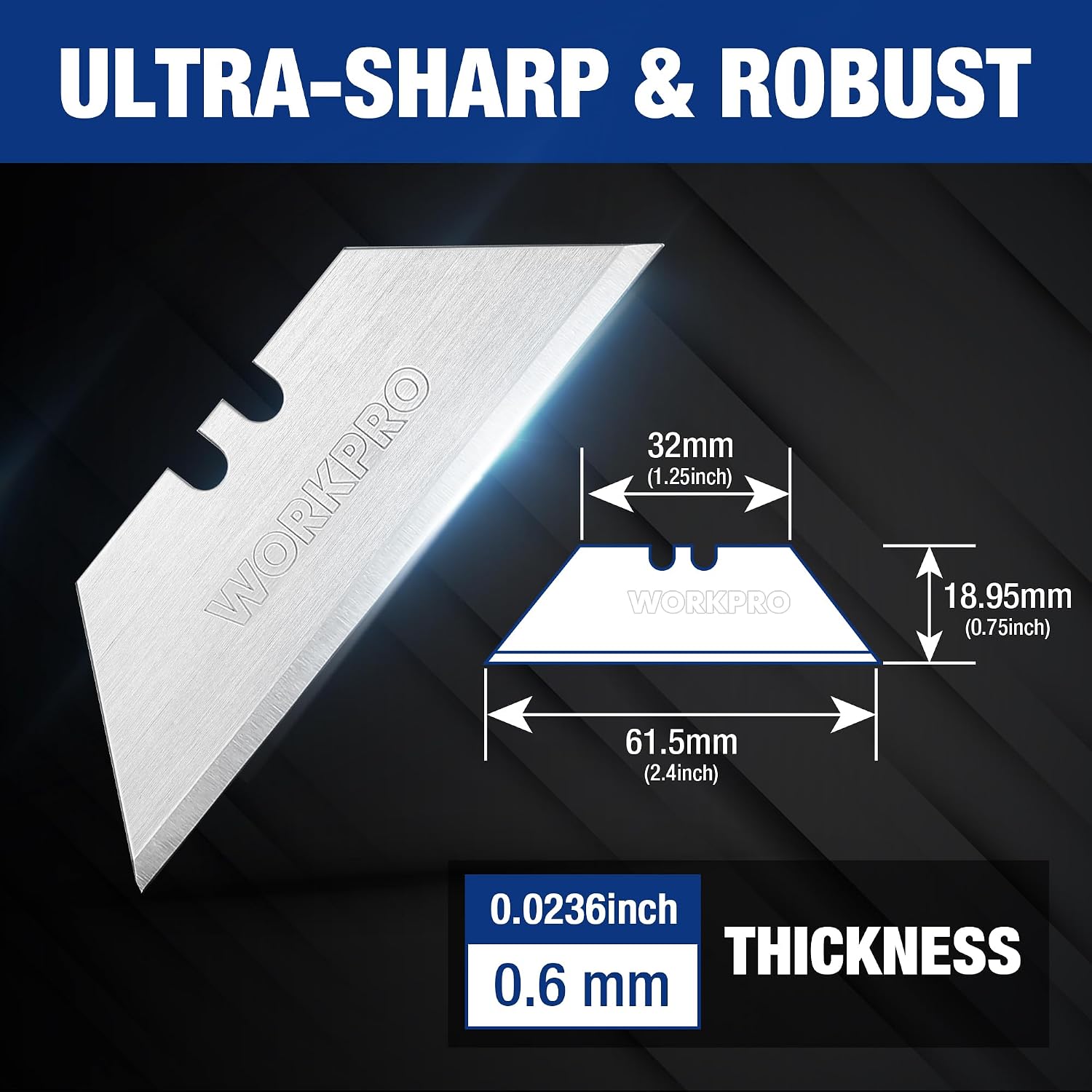 WORKPRO Utility Knife Blades, 100-Pack SK5 Steel Blades with Dispenser | Premium Steel Standard Blades for Box Cutter, Ideal for Cardboard, Leather, Carpet, Rope, Soft Metal, Pipe, etc