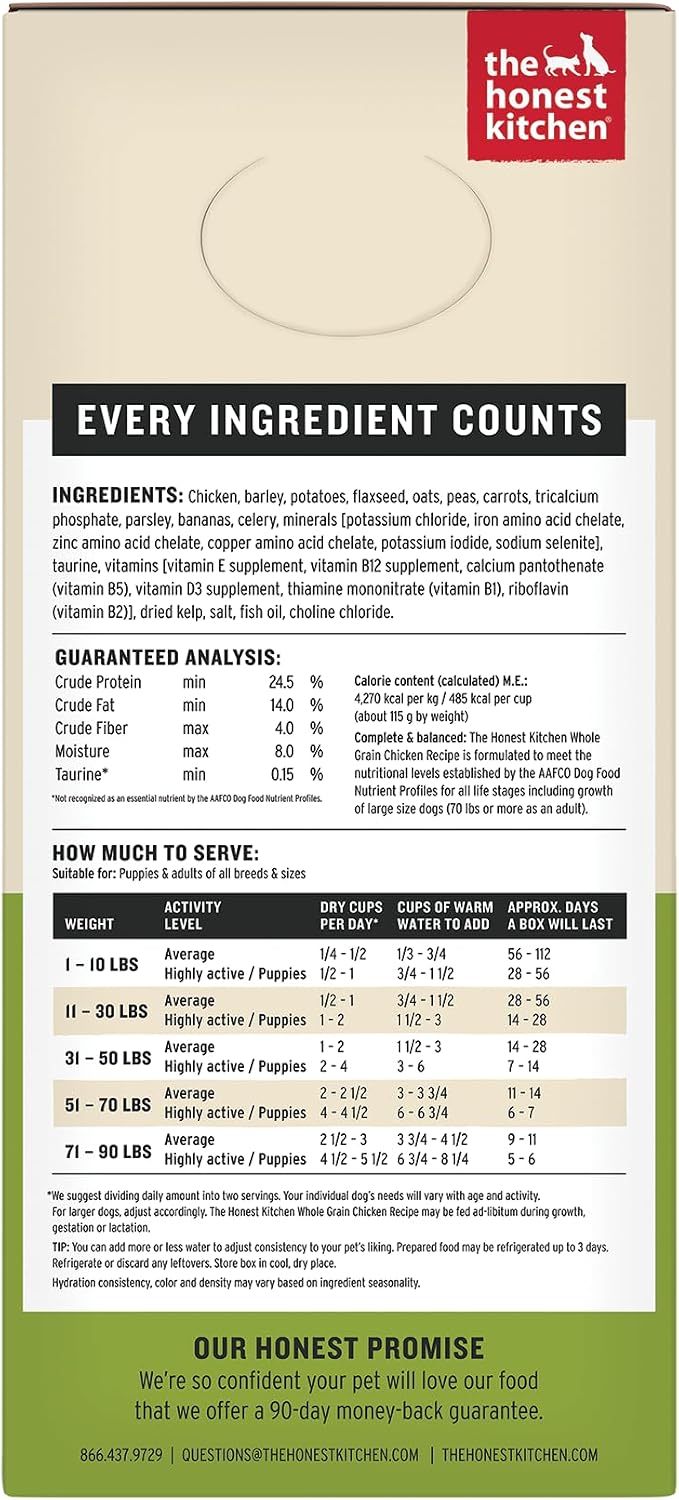 The Honest Kitchen Human Grade Wholemade™ Dehydrated Whole Grain Dog Food – Complete Meal or Dog Food Topper – Turkey 4 lb (Makes 16 lbs)
