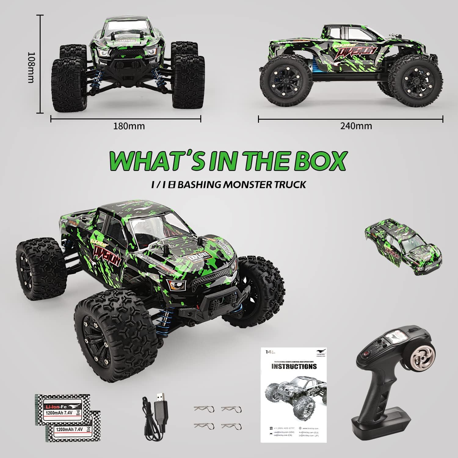 TENSSENX 1:18 Scale All Terrain RC Cars, 40KPH High Speed 4WD Remote Control Car with 2 Rechargeable Batteries, 4X4 Off Road Monster Truck