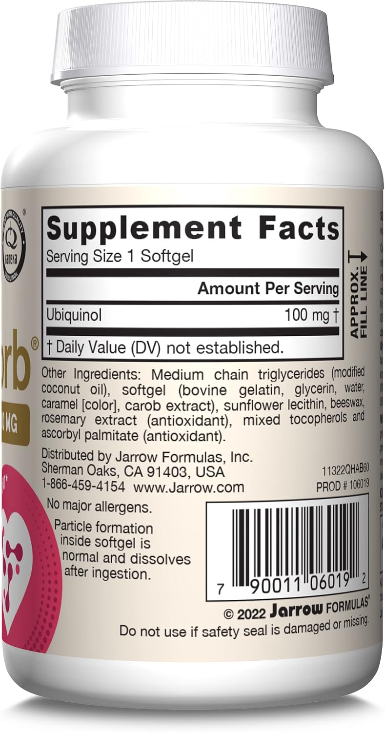 Jarrow QH-Absorb Ubiquinol 100mg CoQ10, Heart Health, 120 Softgels | High Absorption, Supports Mitochondrial Energy Production & Healthy Cardiovascular Function, Dietary Supplement