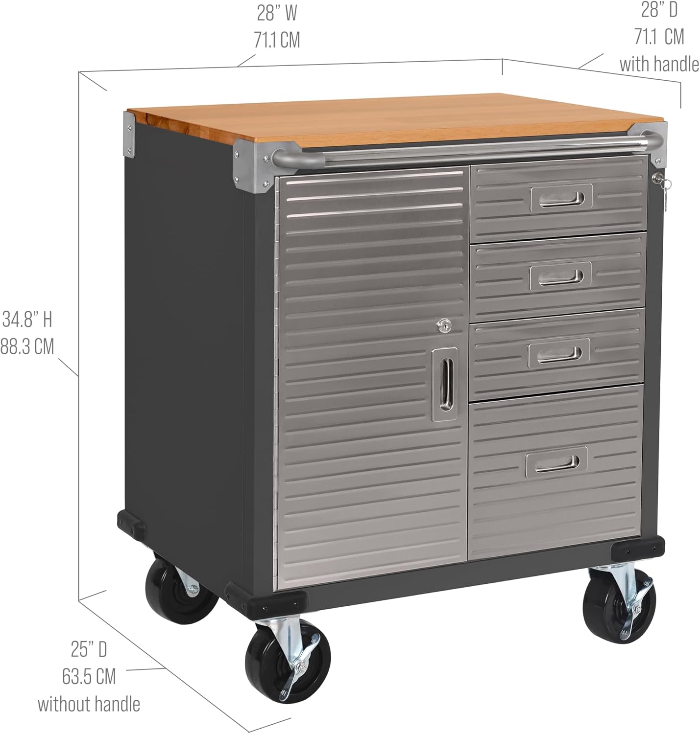 Seville Classics UltraHD Heavy Duty Rolling Cabinet Workbench Table w/Solid Wood Top, Workstation for Garage, Office, Workshop, Granite, 6-Drawer (28" W x 18" D