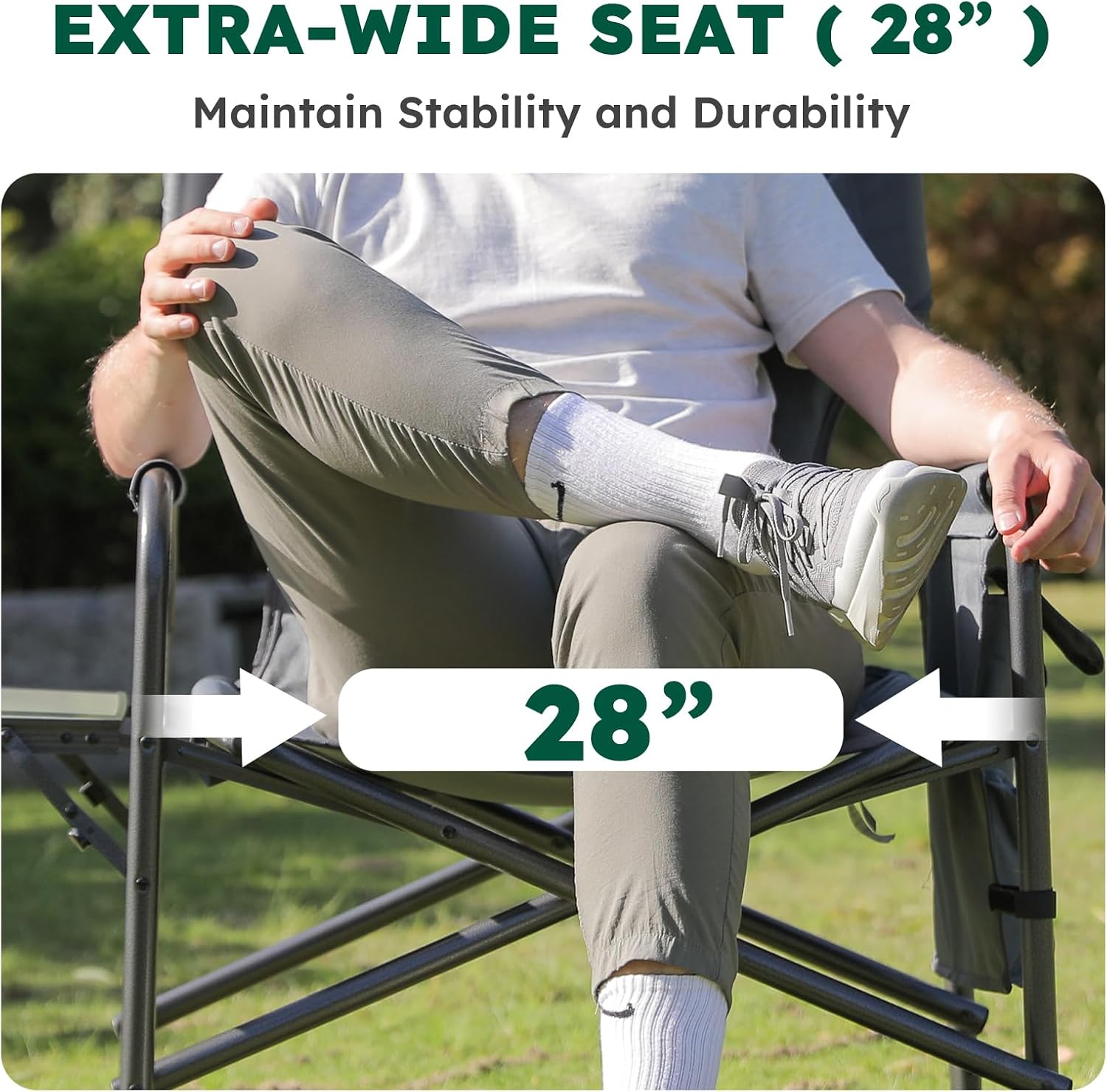 Colegence Oversized Directors Camping Chair for Adults, 600 lb, Black | Heavy duty folding outdoor chair with 28" wide seat, supportive back, side table, cup holder and detachable storage pocket