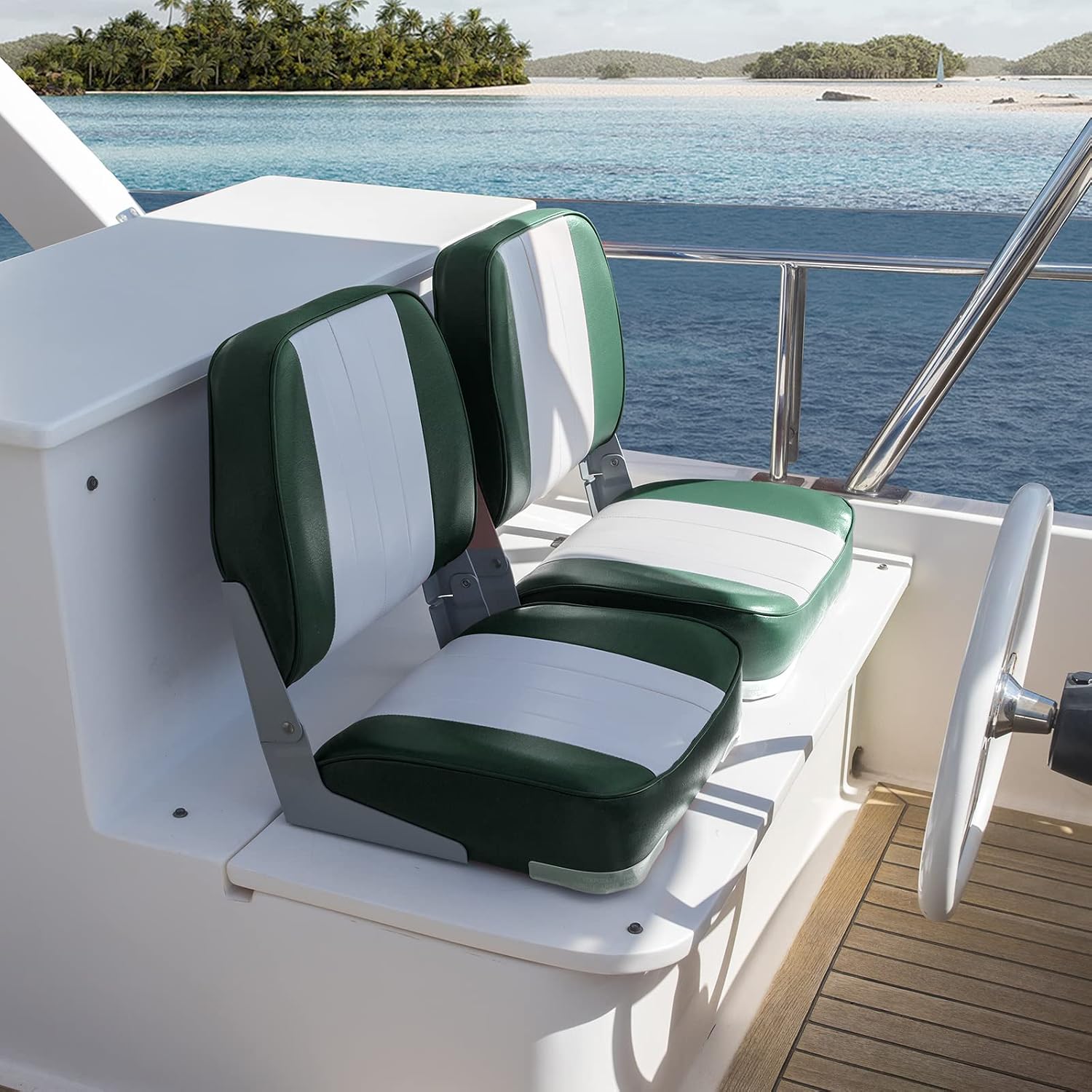 Leader Accessories Classic Low Back Folding Fishing Boat Seat Boat Chairs | Marine Boat Chairs With Thick Cushion, Aluminum Hinge, Use universal 5"x5" Mount, Fits Jon/Bass/Pontoon Boats