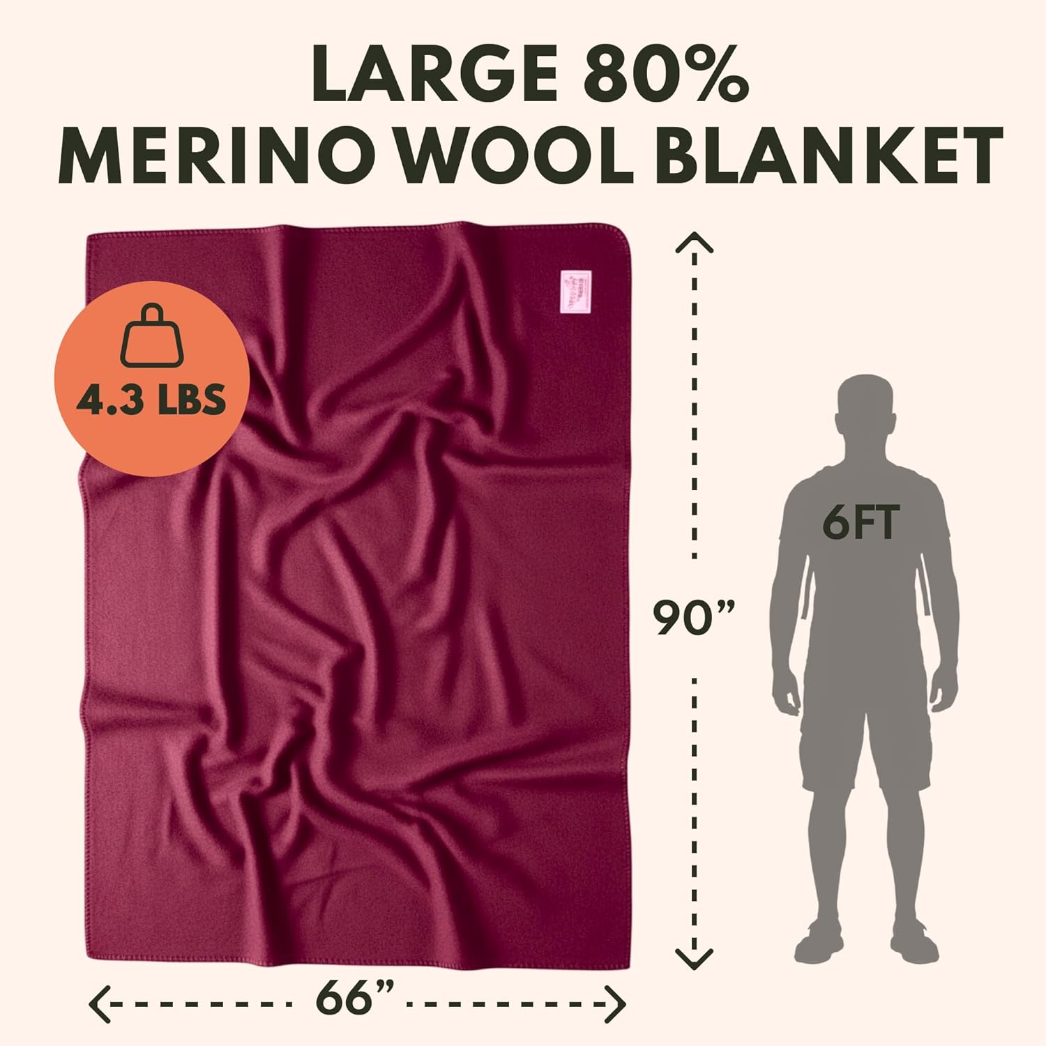 Woolly Mammoth Woolen Company Merino Wool Blanket, 66" x 90" Moss | Temperature Regulating - Fire-Resistant - Warm Camping Blanket for Car Emergency Kits, Picnics, Summer Festivals and Stadiums
