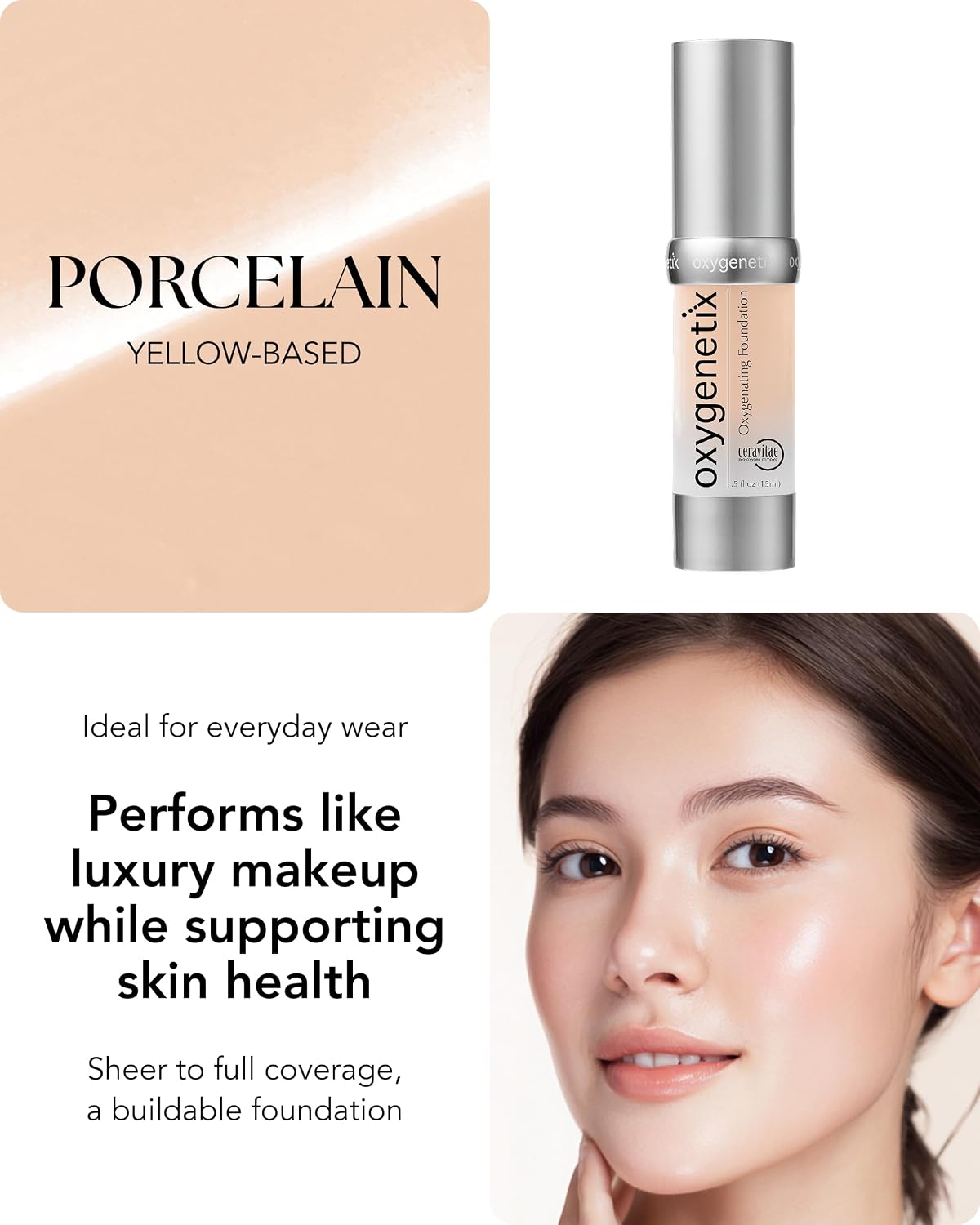 Oxygenetix Oxygenating Foundation – Pearl | Breathable Makeup, Buildable Coverage with Weightless Feel, Longwear Foundation, Safe for Sensitive or Laser-Treated Skin