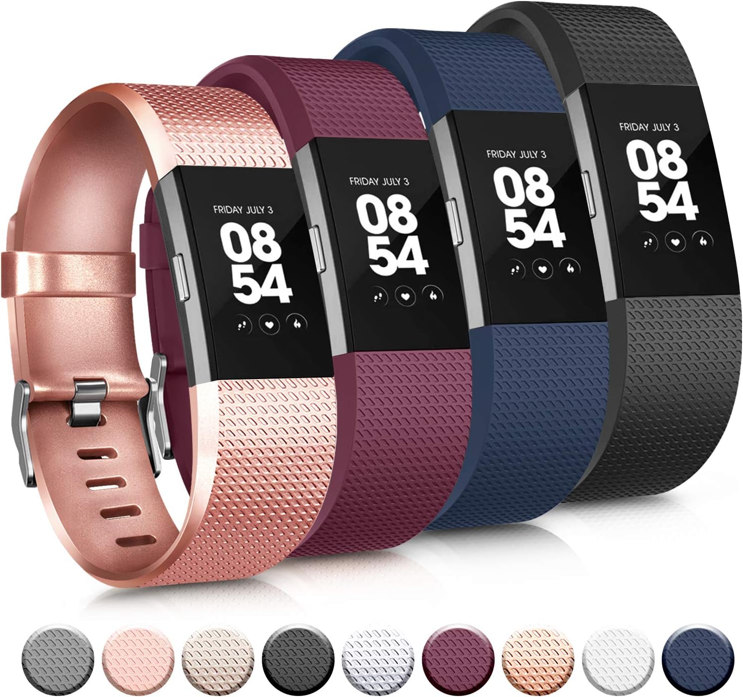 Tobfit Sport Bands Compatible with Fitbit Charge 2, 4 Pack, Replacement Wristbands for Women Men, Small/Large