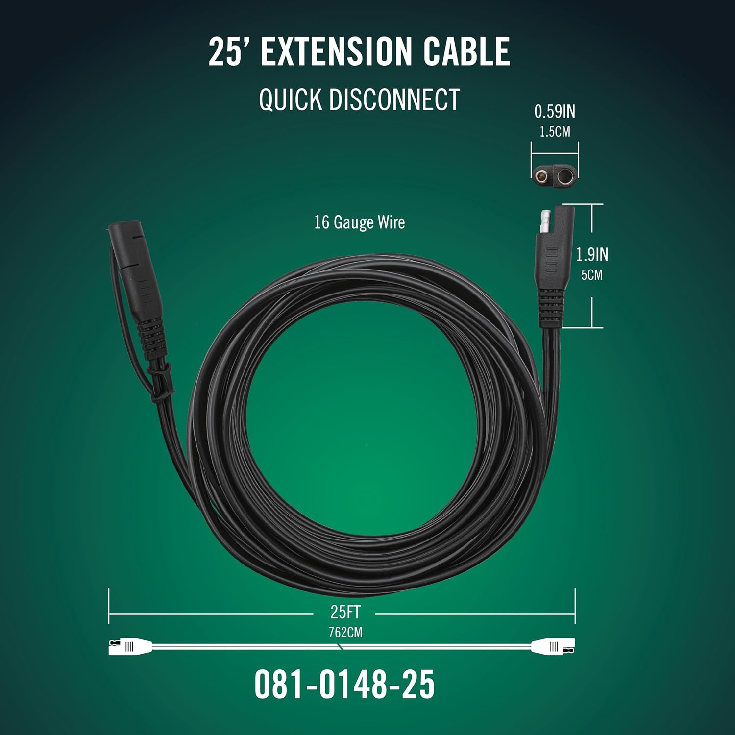Battery Tender 12 Foot Extension SAE Cable - Designed for Use with Battery Tender Chargers - Quick Connect Plugs for Easy Connection to Motorcycle, Cars, ATVs and More - 081-0148-12