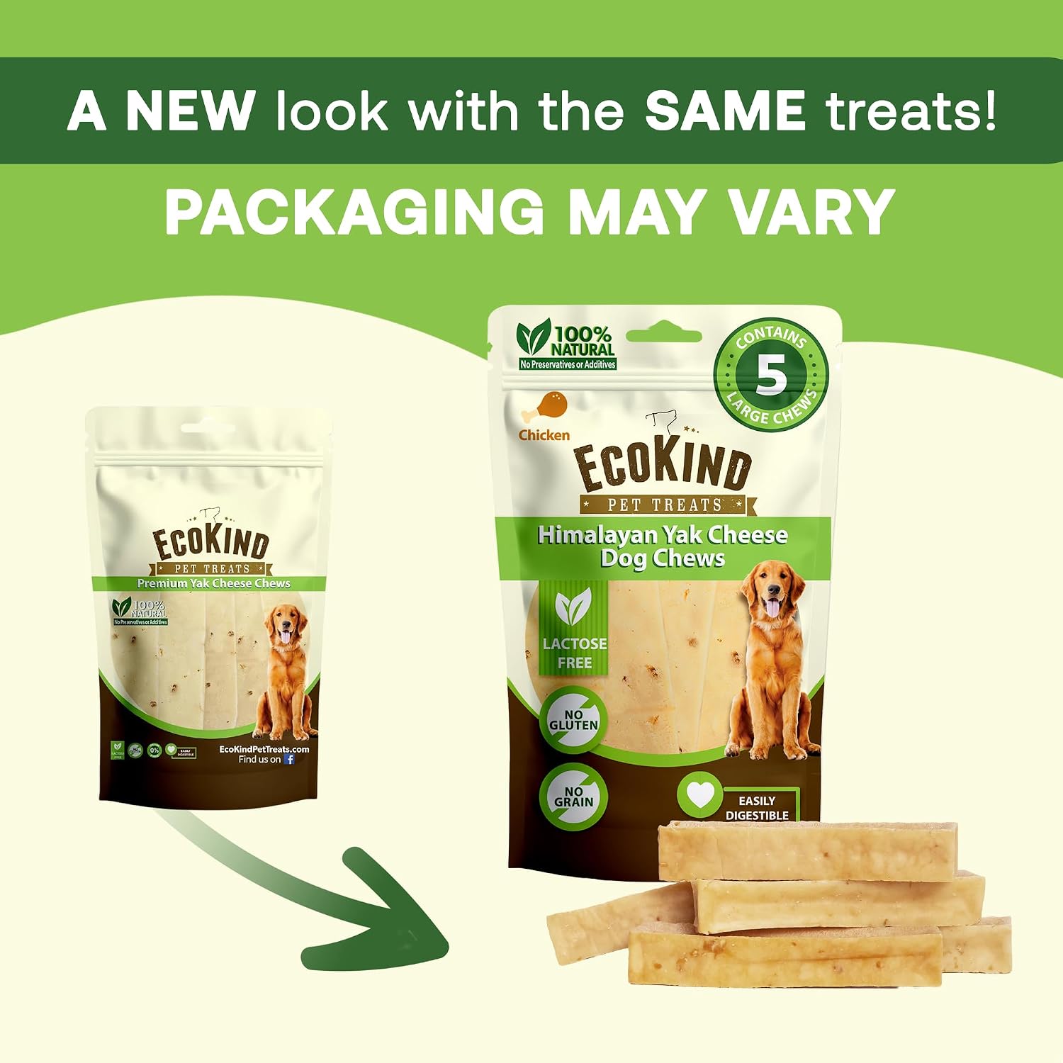 EcoKind Yak Cheese Himalayan Dog Chews, Yak Chews for Large Dogs, 4-5 Bones | 1 Lb, Long Lasting for Aggressive Chewers, Only 3 Ingredient Natural High Protein Dental Dog Treats, No Additives or Lactose