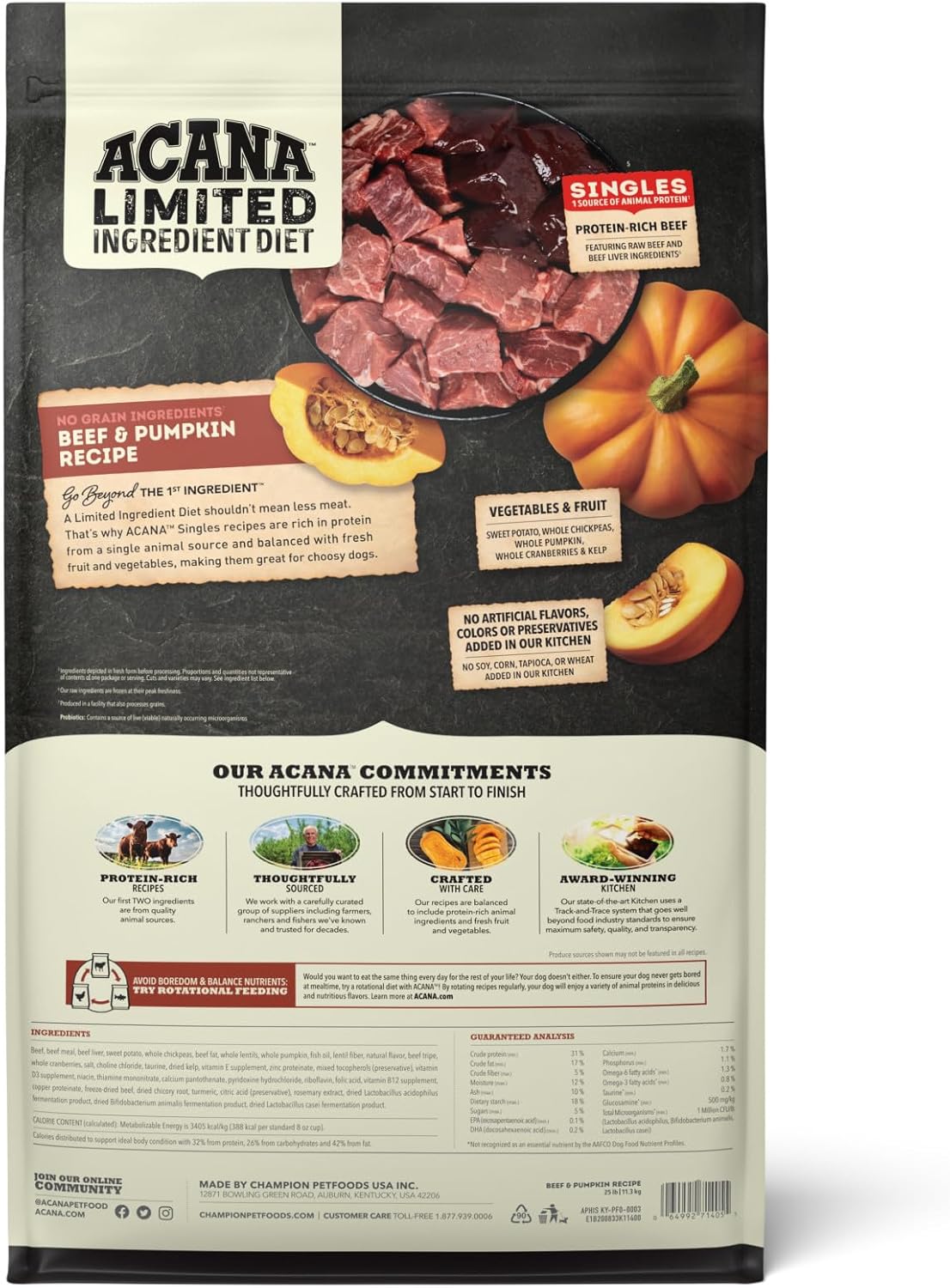 ACANA Singles Limited Ingredient Dry Dog Food Beef & Pumpkin 4.5lb Bag