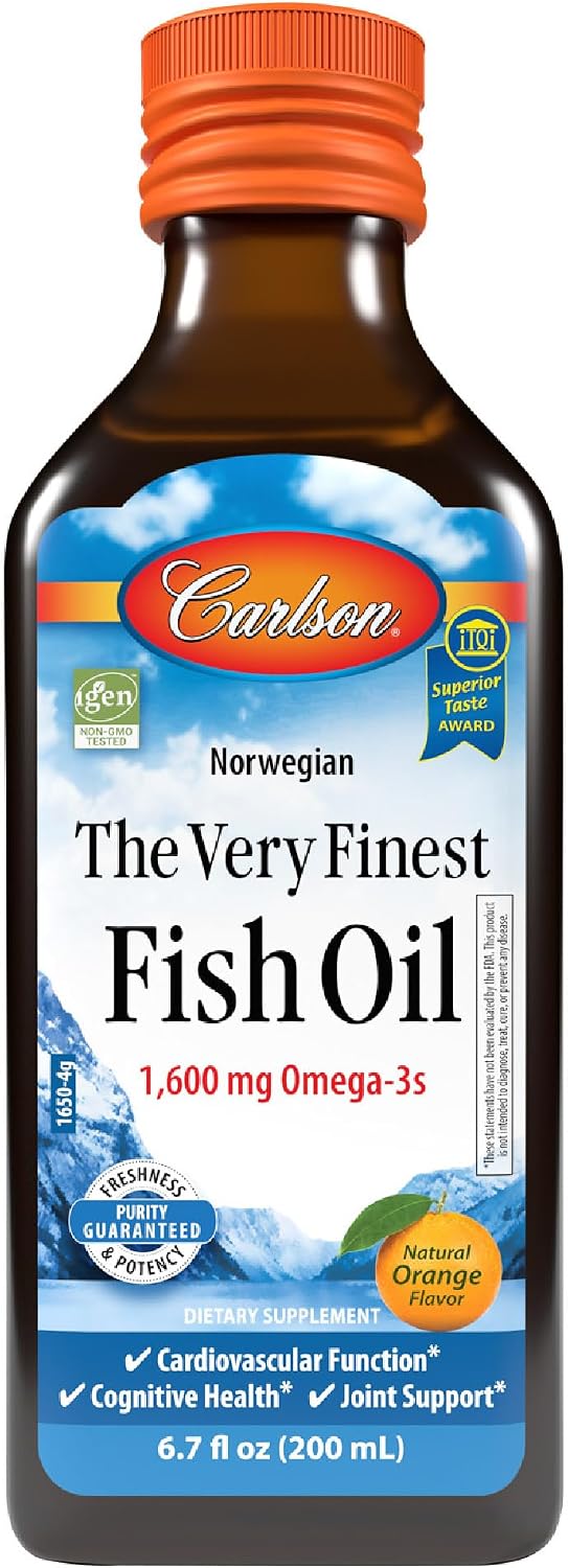 Carlson The Very Finest Fish Oil, 1600 mg, Omega-3s, 200 mL (6.7 Fl Oz) | Lemon; Liquid Fish Oil Supplement; Norwegian Fish Oil; Wild Caught; Sustainably Sourced Fish Oil Liquid
