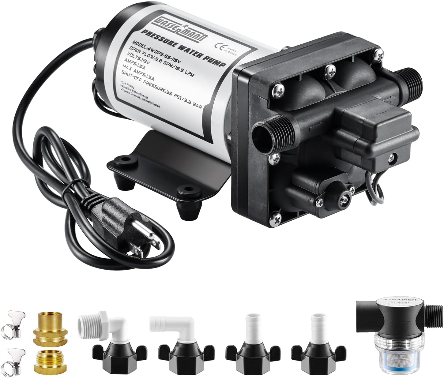 RV Water Pumps 115V AC Pressure Pump with Pressure Switch, Self-priming Water Pump 4.0GPM 45PSI, Fresh Water Pump for RV, Kitchen Barthroom Camping Marine Yacht Garden Diaphragm Pump115volt